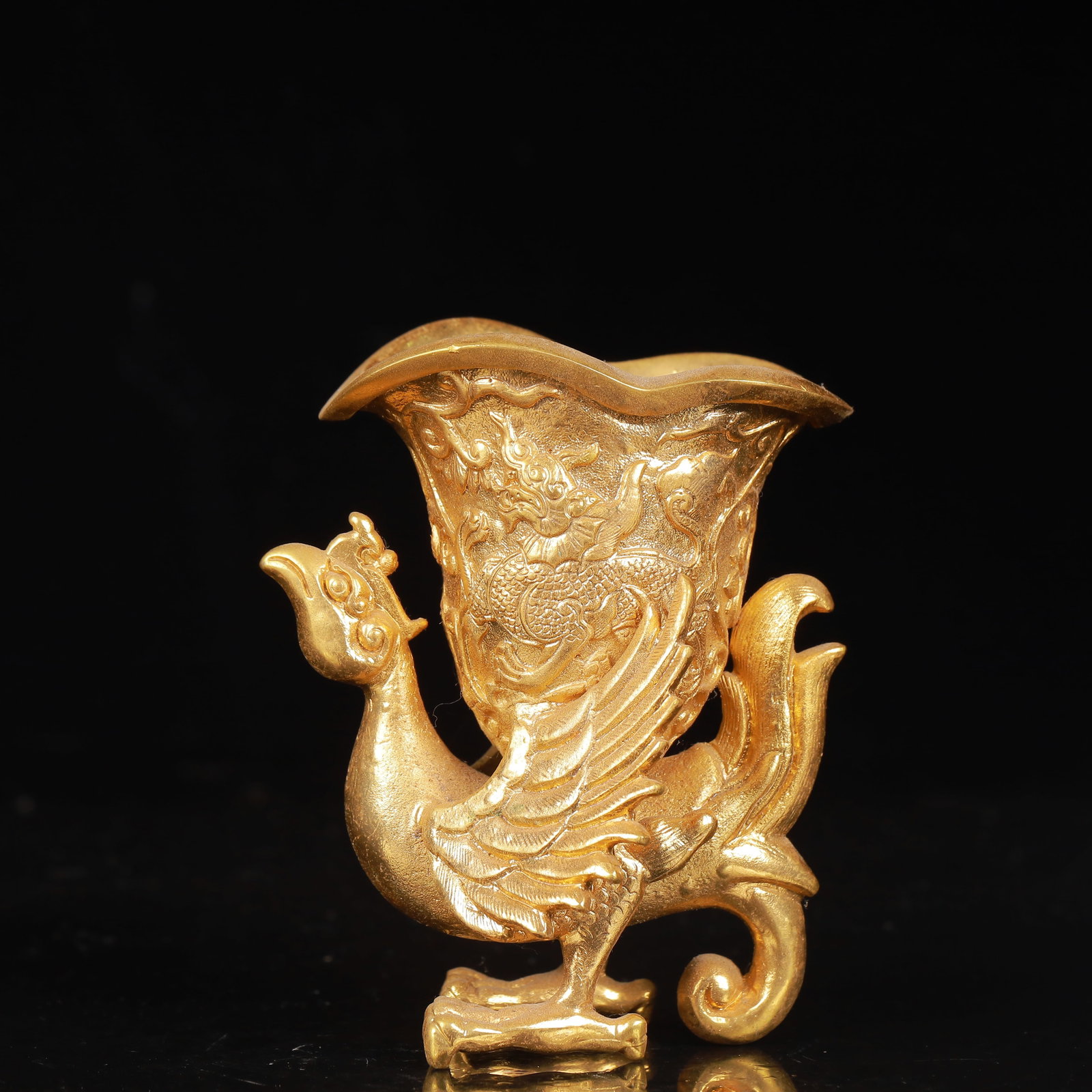 An Exquisite Gilt Bronze Dragon Pattern Phoenix Cup - 4