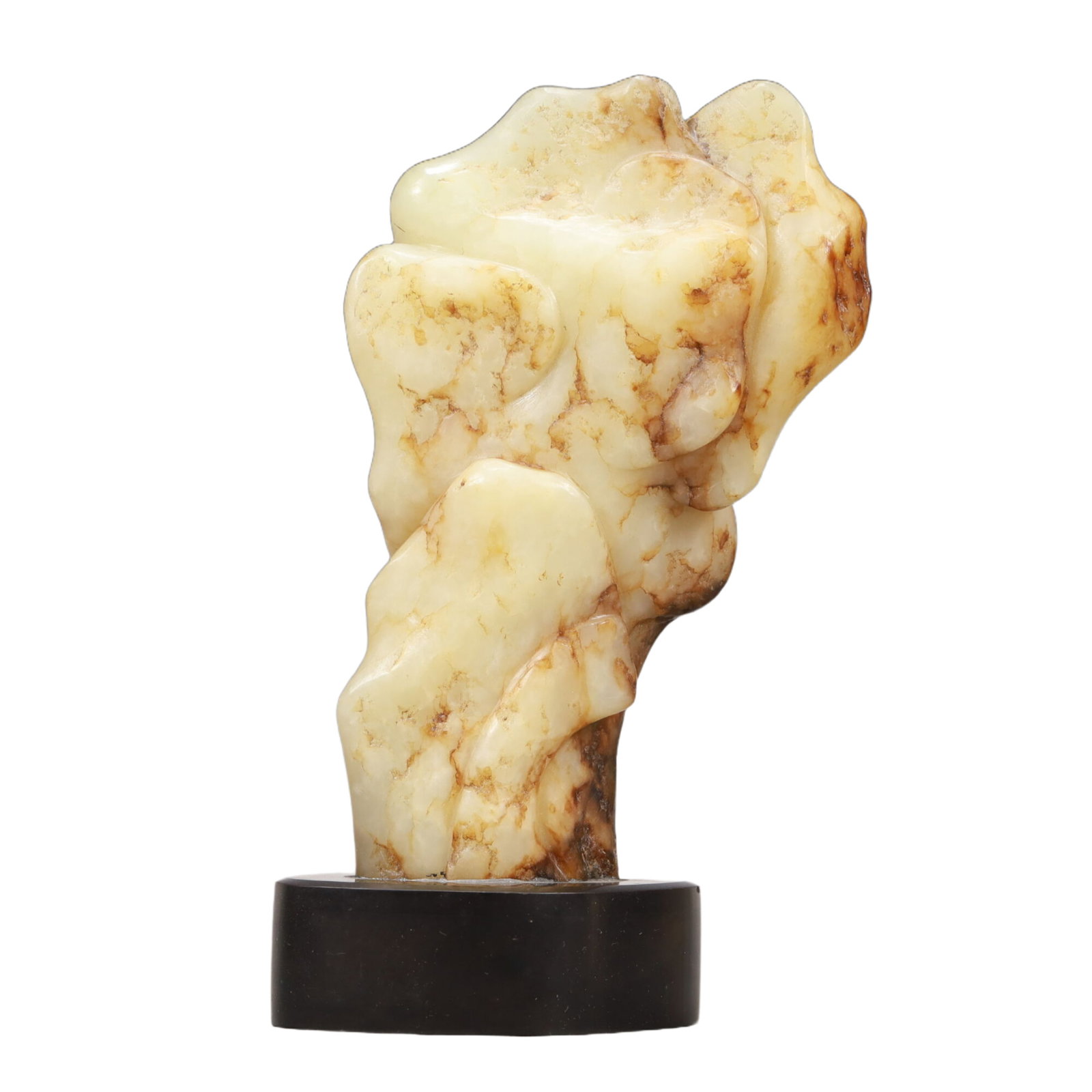 A Superb White Jade Boulder: A Superb White Jade Boulder. The stone of a white tone with russet inclusions. Chinese Qing Dynasty. Size:3.3inx2.6inx7.1in 清代 白玉山子摆件
