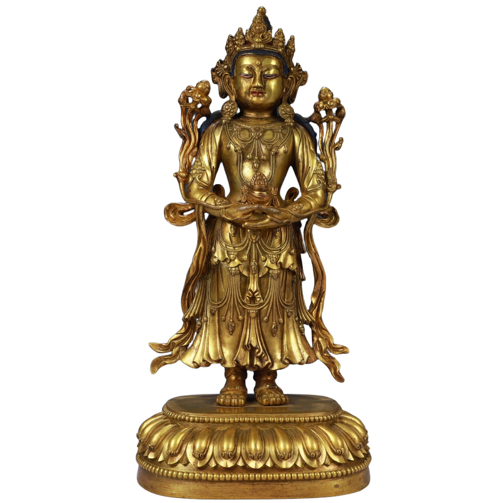 A Solemn Gilt Bronze Statue of Amitayus: A Solemn Gilt Bronze Statue of Amitayus,Ming Dynasty, China,Yongle Six-character Mark,Size:6.7inx4.3inx14.2in,Weight:4450g