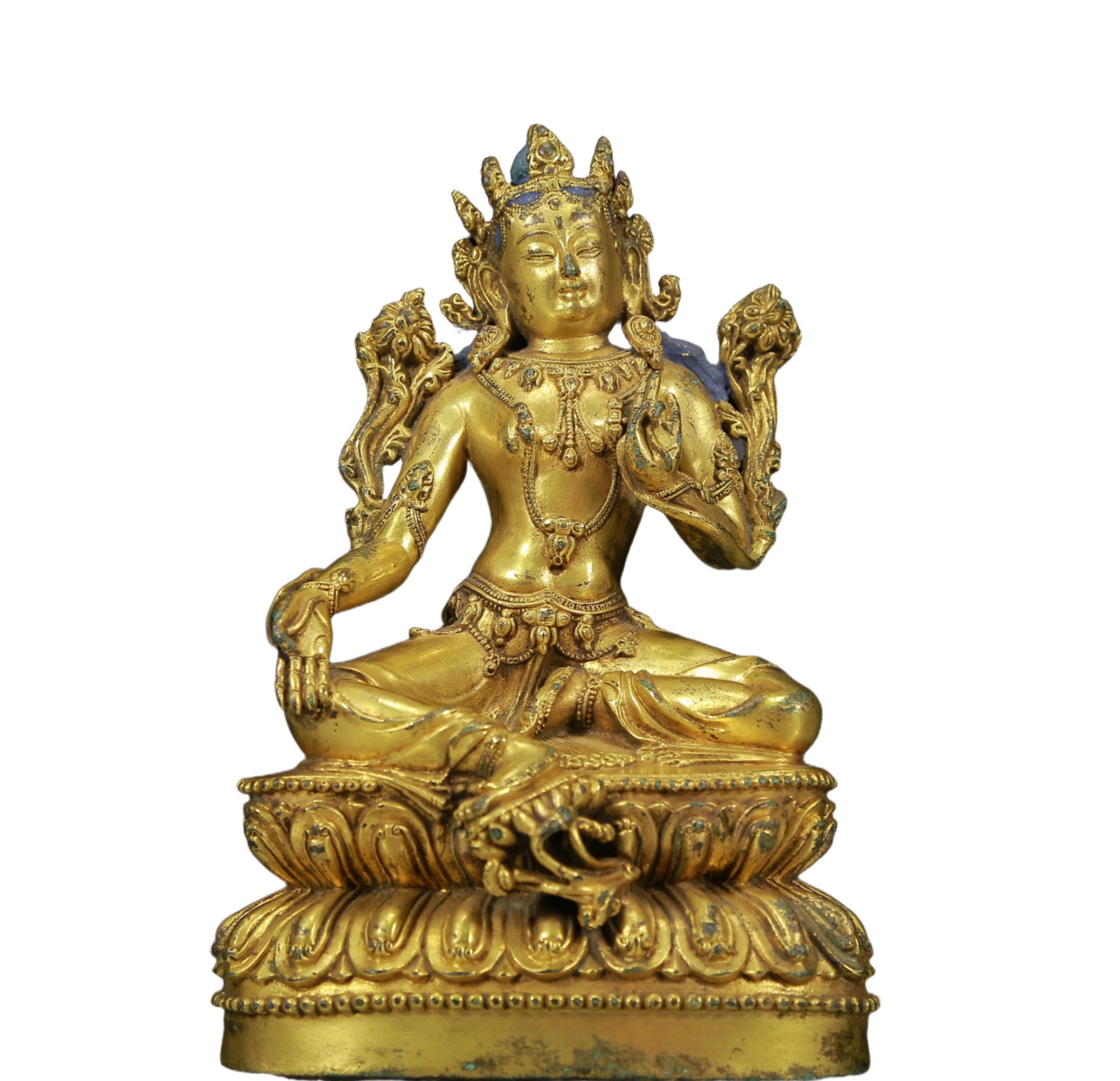 A Solemn Gilt Bronze Statue of Tara: A Solemn Gilt Bronze Statue of Tara,Ming Dynasty, China,Size: 4.7inx3.1inx7.3in,Weight:1005g 铜鎏金度母像，明代