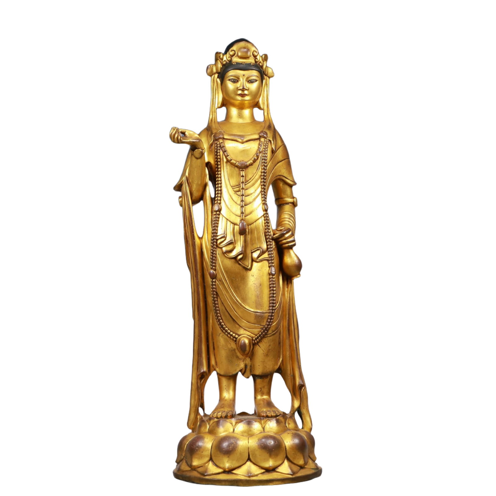 A Solemn Gilt Bronze Statue of Avalokitesvara: A Solemn Gilt Bronze Statue of Avalokitesvara, Ming Dynasty, China, Size:8.3inx28.1in, Weight:12950g
