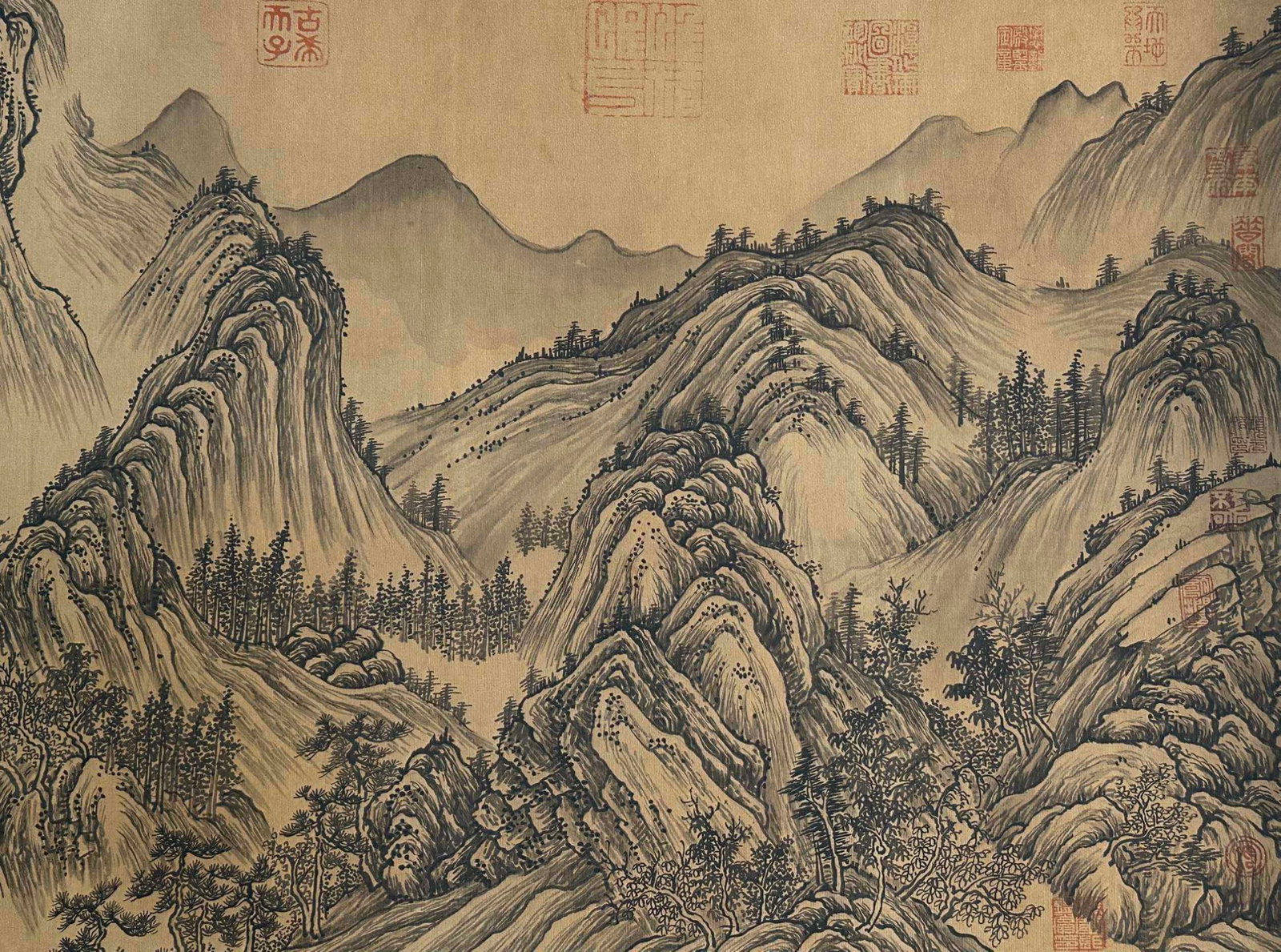 水墨画 【樗楽】 A Chinese Hand Scroll Ink Painting Of Landscape On Silk,shu Shi