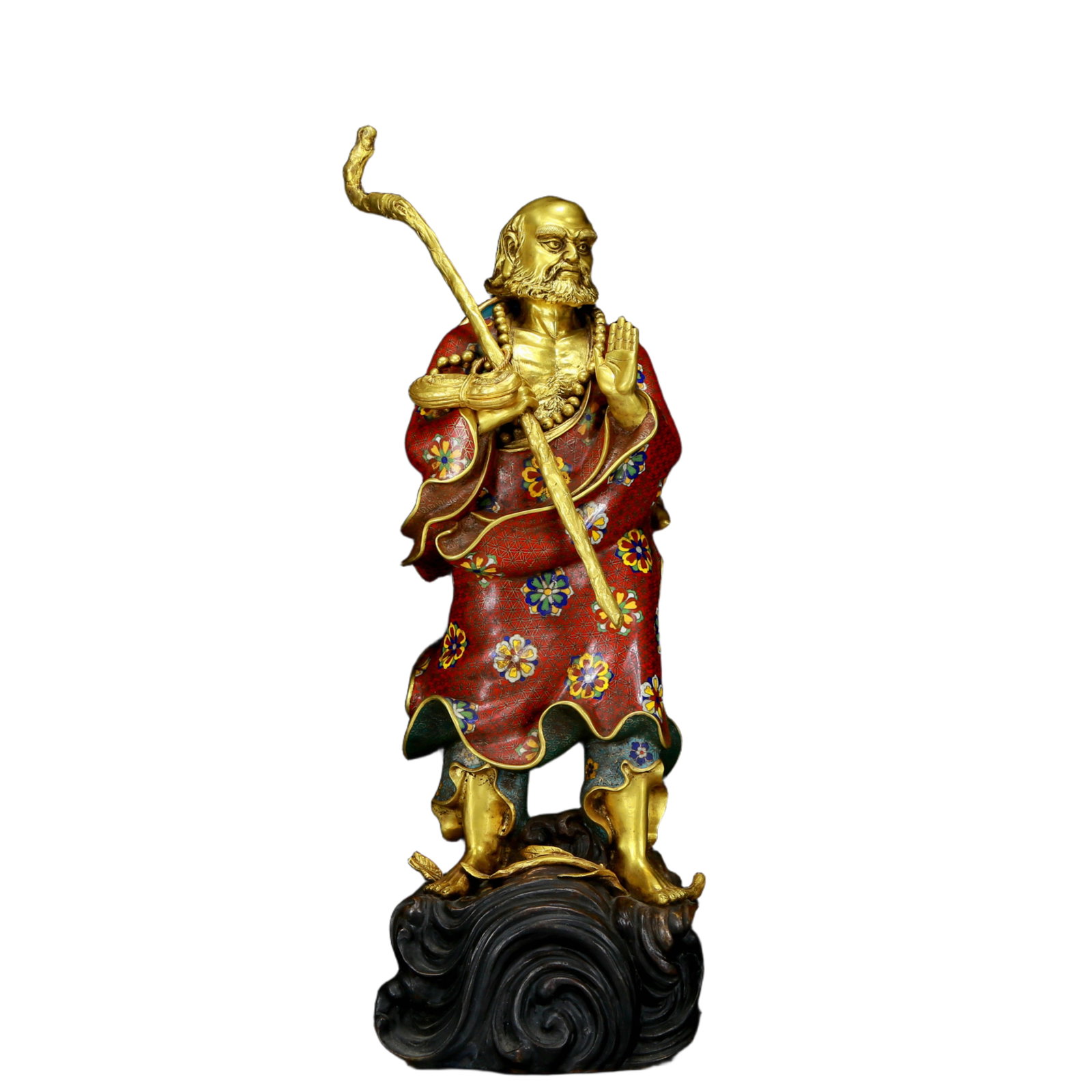 A Huge Cloisonne Statue of Dharma: A Huge Cloisonne Statue of Dharma，Qing Dynasty, China，Qianlong Four-character Mark，Size:9.4inx5.5inx28in，Weight:16.10kg 景泰蓝达摩像A