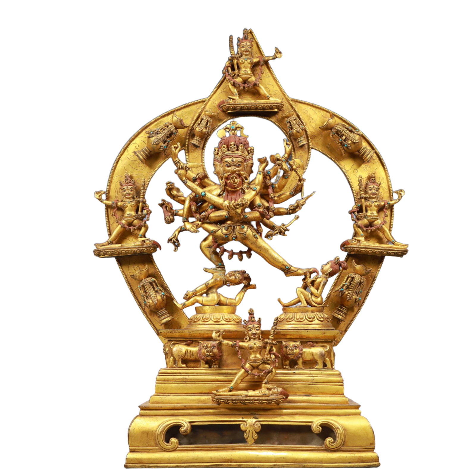 A Solemn Gilt Bronze Statue of Vajra, Inlaid Gems, With Inscription: A Solemn Gilt Bronze Statue of Vajra, Inlaid Gems, With Inscription, Ming Dynasty, China, Size:16.1inx5.1inx21.3in, Weight:12450g 铜鎏金金刚像,嵌宝ĳ
