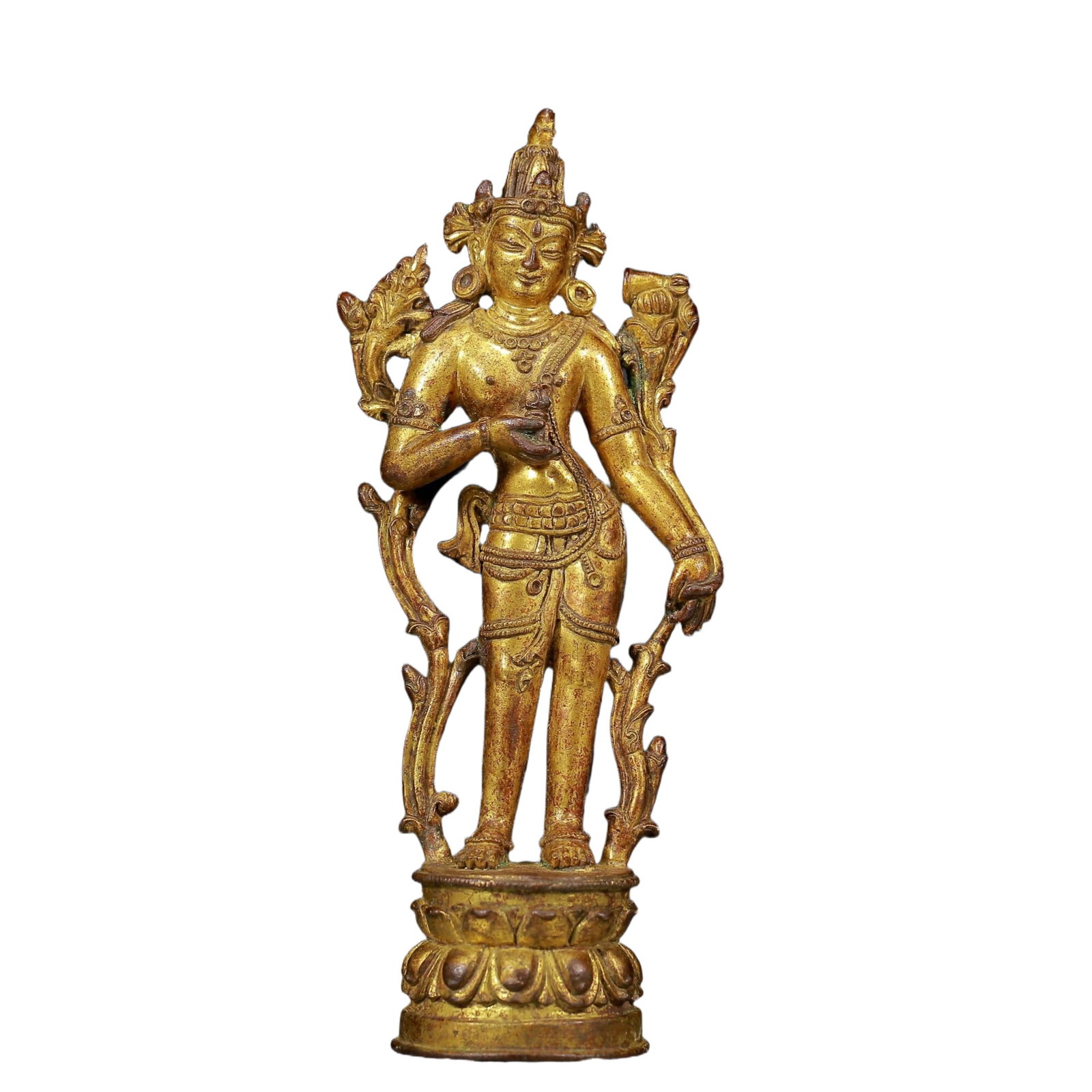 A Solemn Gilt Bronze Statue of Tara: A Solemn Gilt Bronze Statue of Tara,Ming Dynasty, China,Size: 2.8inx2inx7.3in,Weight:555g 铜鎏金度母像，明代