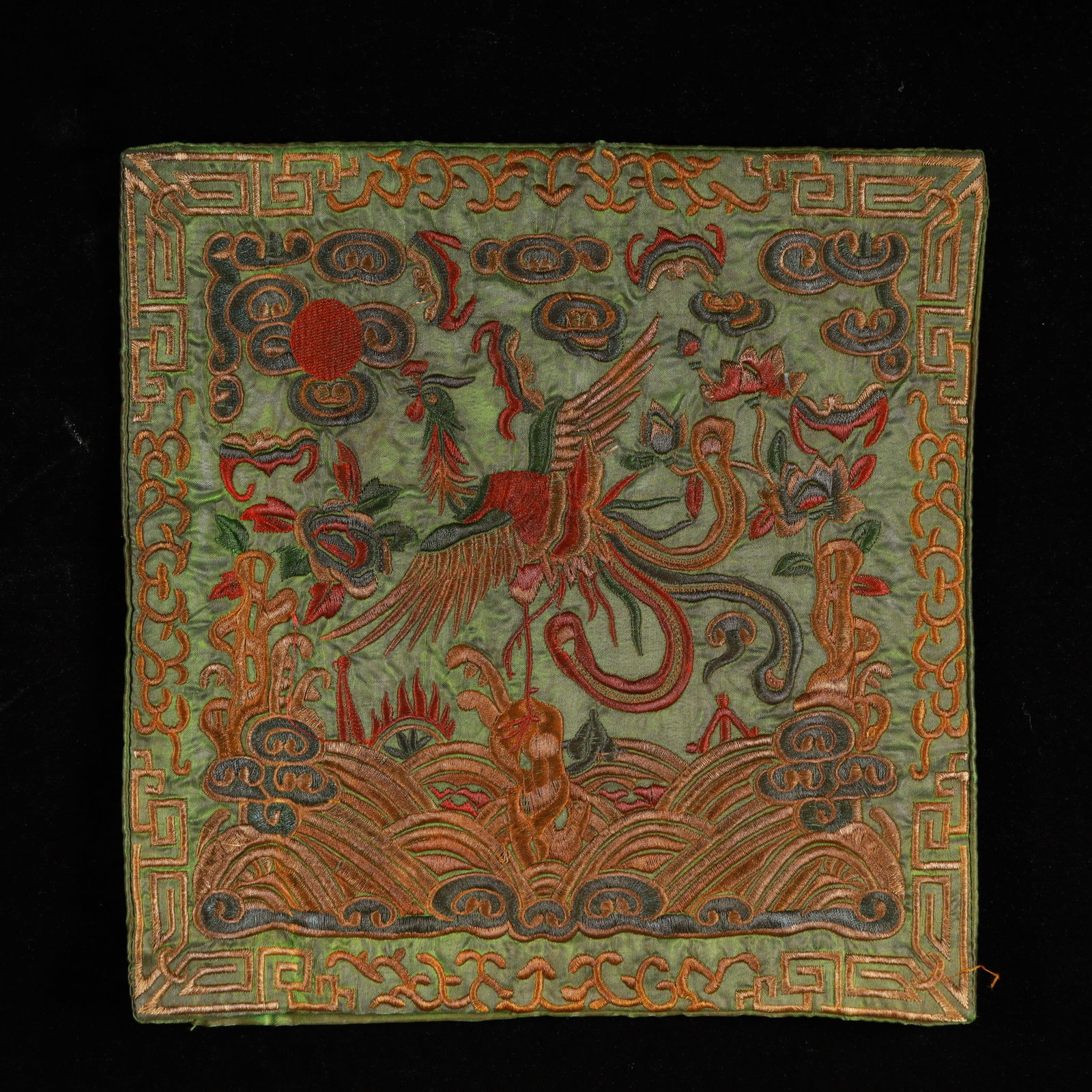 An Exquisite Embroidery Phoenix Pattern Civil Official Rank Badges: An Exquisite Embroidery Phoenix Pattern Civil Official Rank Badges,Qing Dynasty, China,Size:10.2inx10.2in 刺绣凤官补,中国清代
