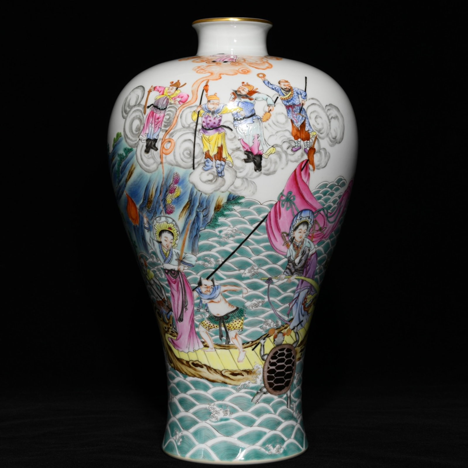 A Rare Famille-Rose Painted Gold Character and Story Pattern Vase: A Rare Famille-Rose Painted Gold Character and Story Pattern Vase,Qing Dynasty,China,Qianlong Six-character Mark,Size:12.1inx7.1in 粉彩描金人物故事ń