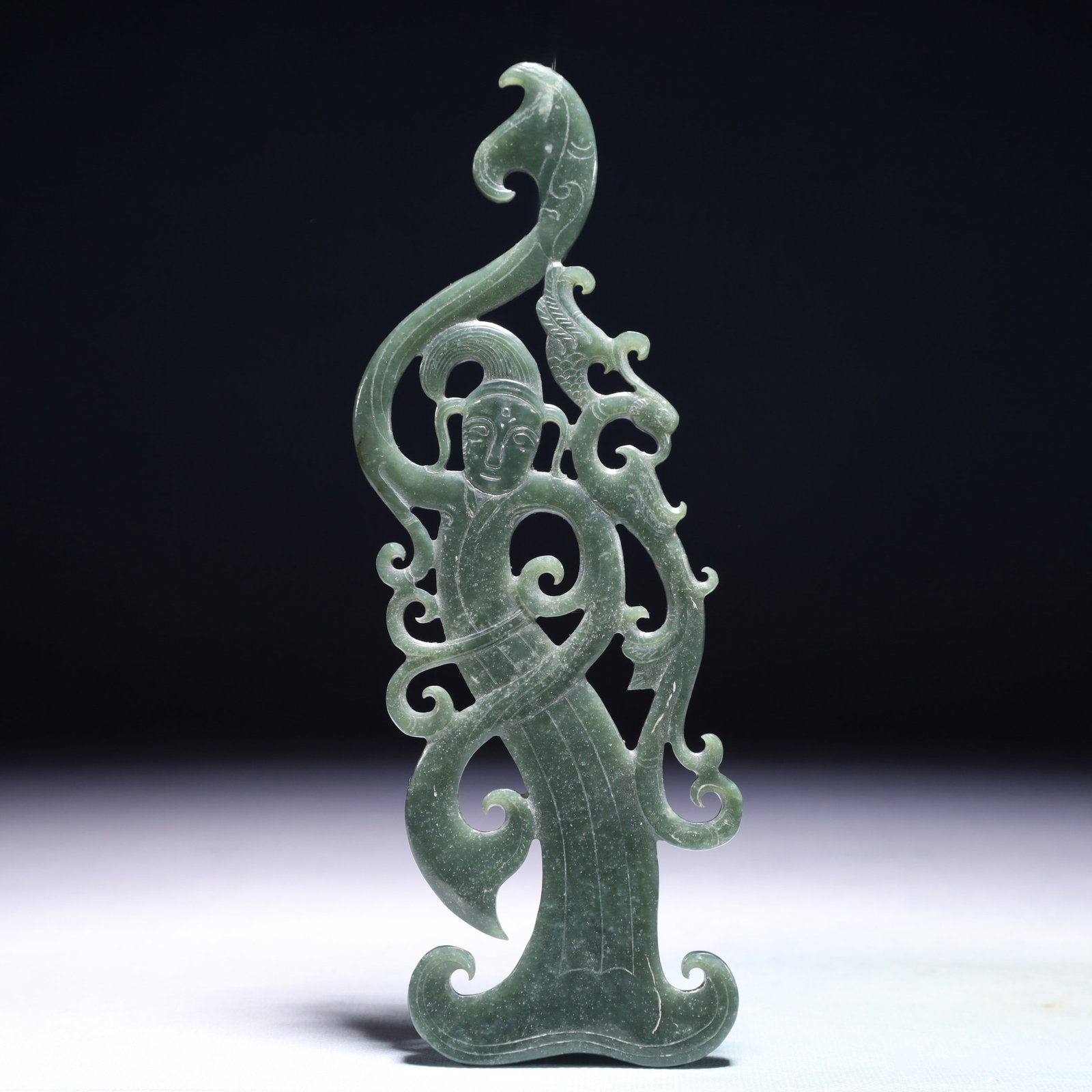 An Exquisite Jasper Figure Ornament: An Exquisite Jasper Figure Ornament,Qing Dynasty,China,Size:2.6inx7.9in,Weight:135.5g 碧玉人物摆件,中国清代