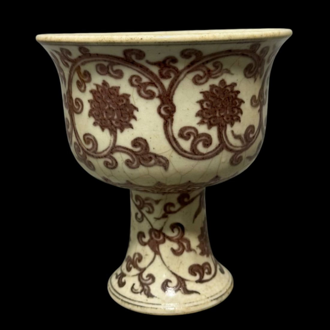 An Exquisite Underglaze-Red Lotus Pattern Stem Cup - 2