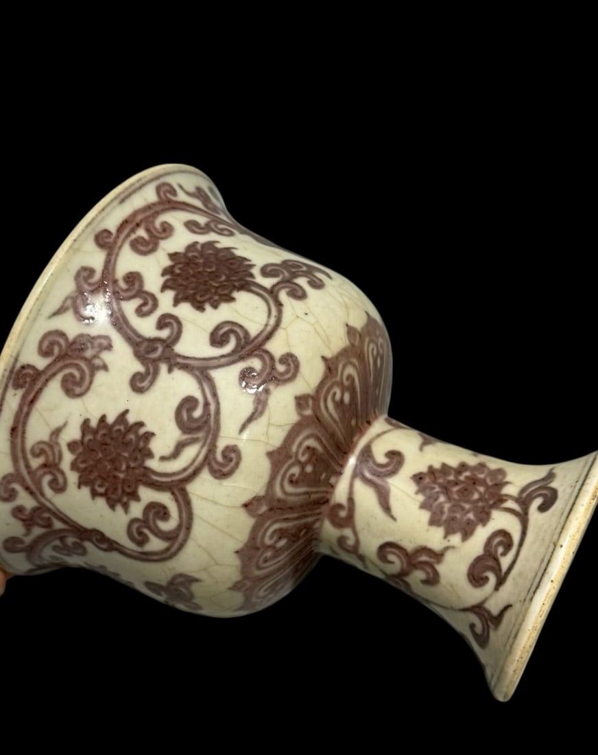 An Exquisite Underglaze-Red Lotus Pattern Stem Cup - 5