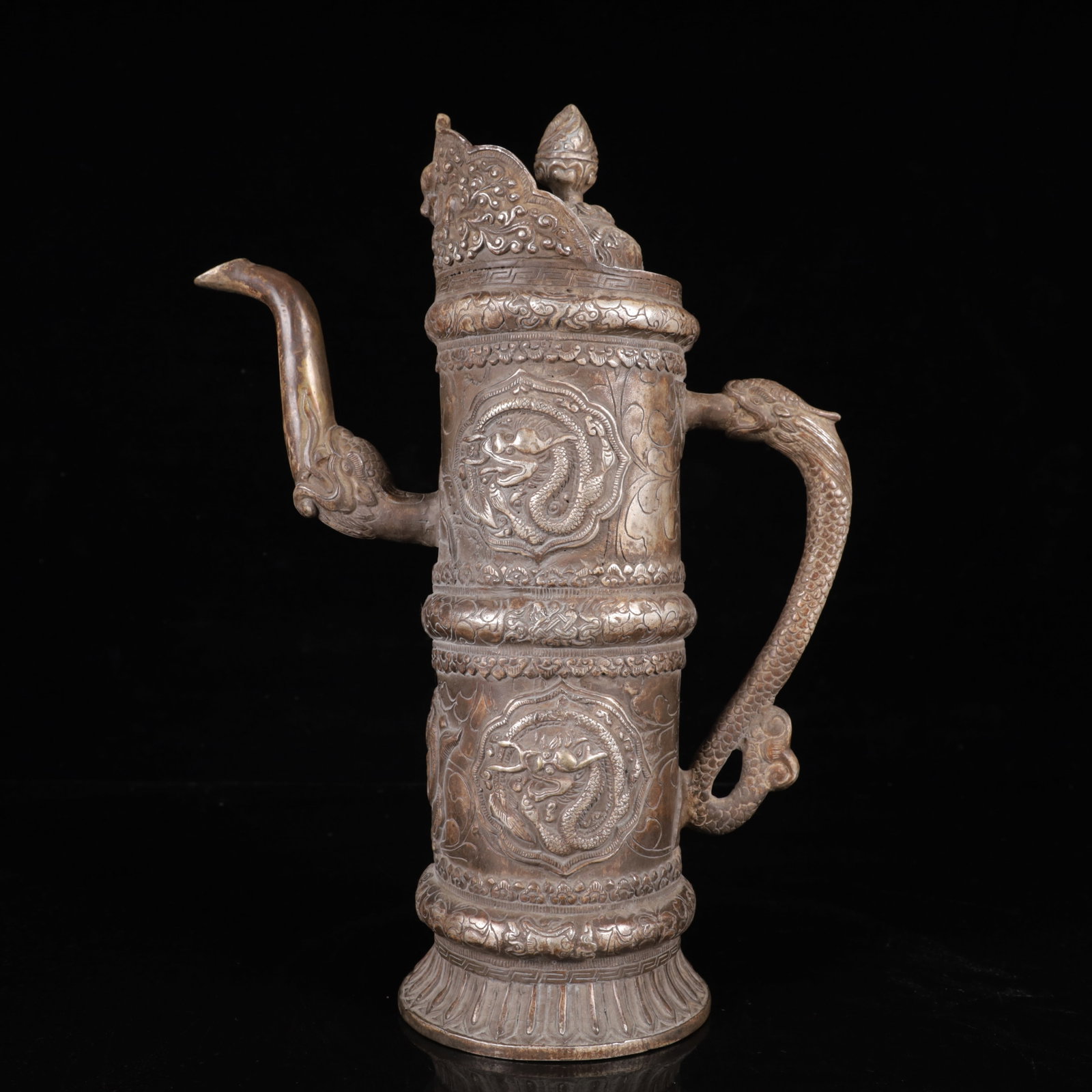 An Exquisite Silver-Plated Bronze Dragon Pattern Ewer - 10