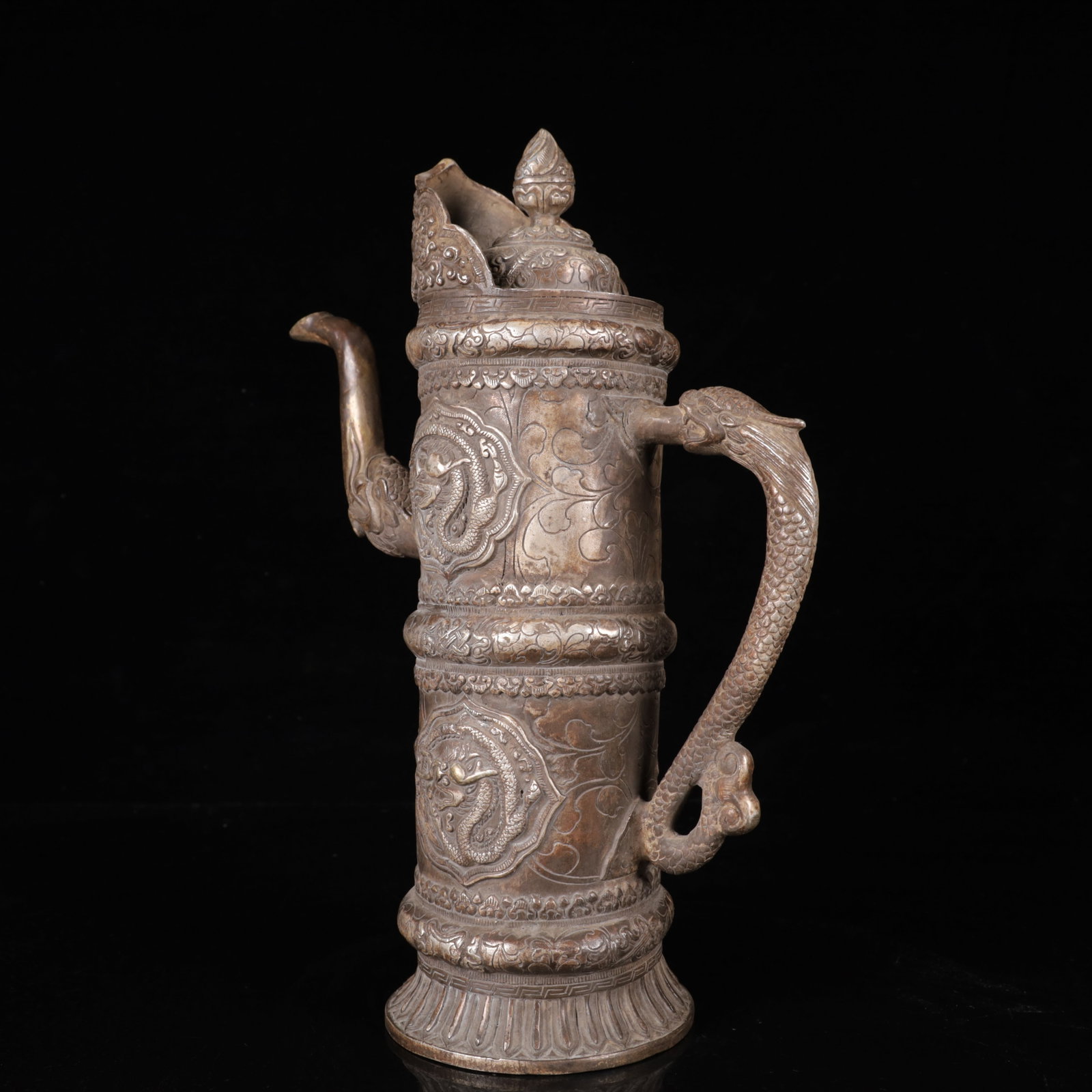 An Exquisite Silver-Plated Bronze Dragon Pattern Ewer - 11