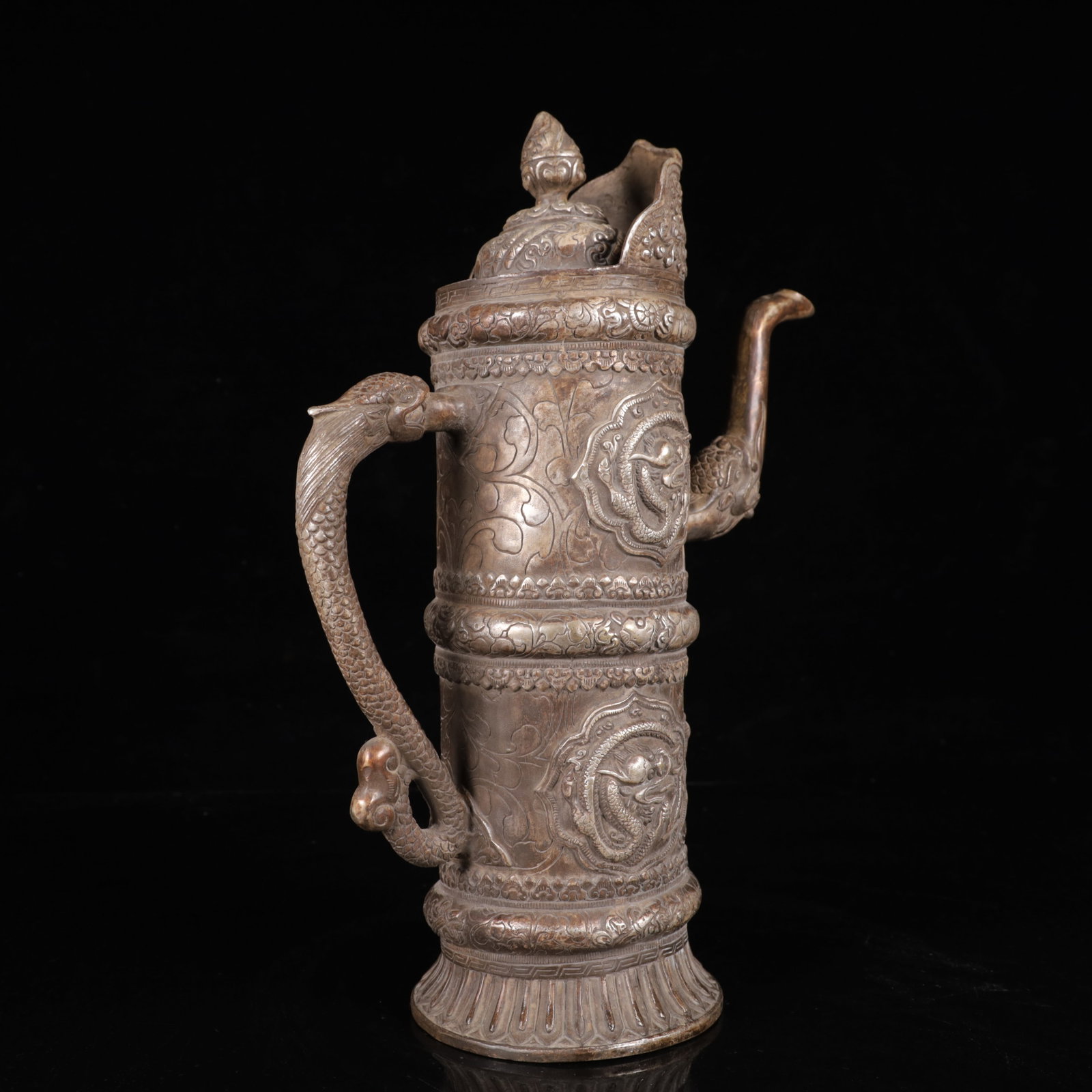 An Exquisite Silver-Plated Bronze Dragon Pattern Ewer - 13