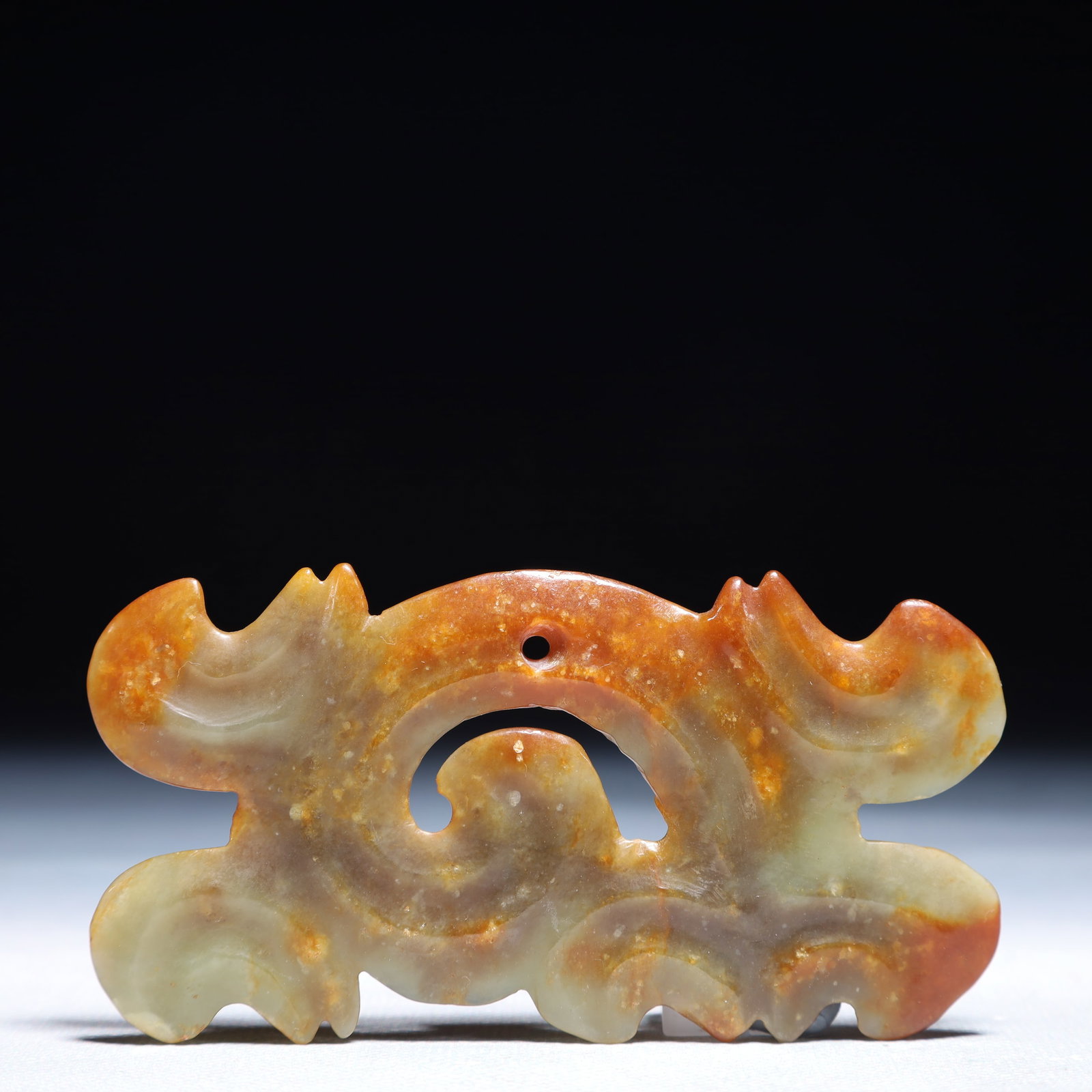 An Archaic Hongshan Culture Green Jade Pendant: An Archaic Hongshan Culture Green Jade Pendant,Ancient Time,China,Size:3.9inx2in,Weight:46.9g 红山文化青玉挂件,中国新石器&
