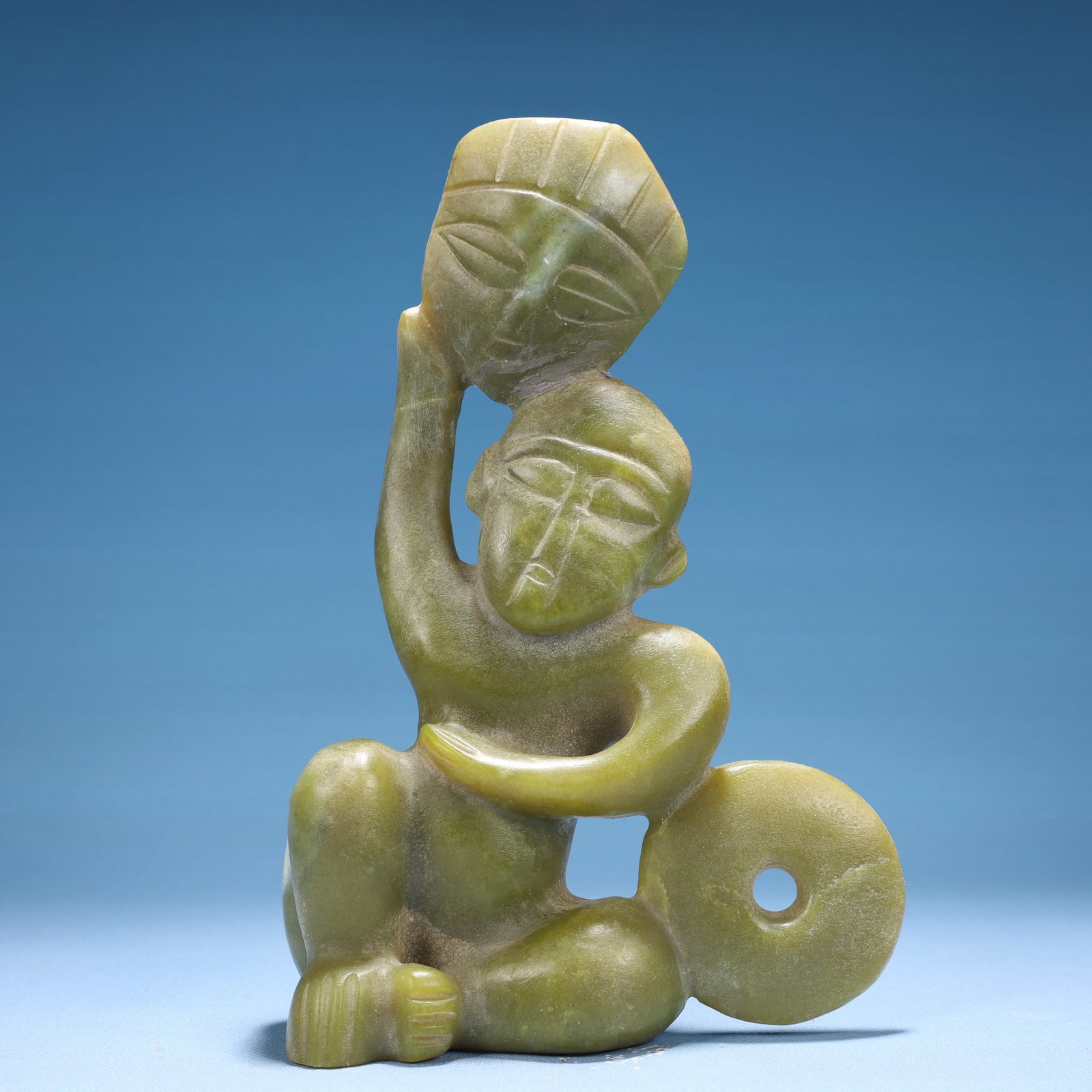 An Archaic Hongshan Culture Greenish Jade Figure Ornament: An Archaic Hongshan Culture Greenish Jade Figure Ornament,Ancient Time,China,Size:5.5inx2.4inx8.7in,Weight:950g 红山文化青白玉人物摆件