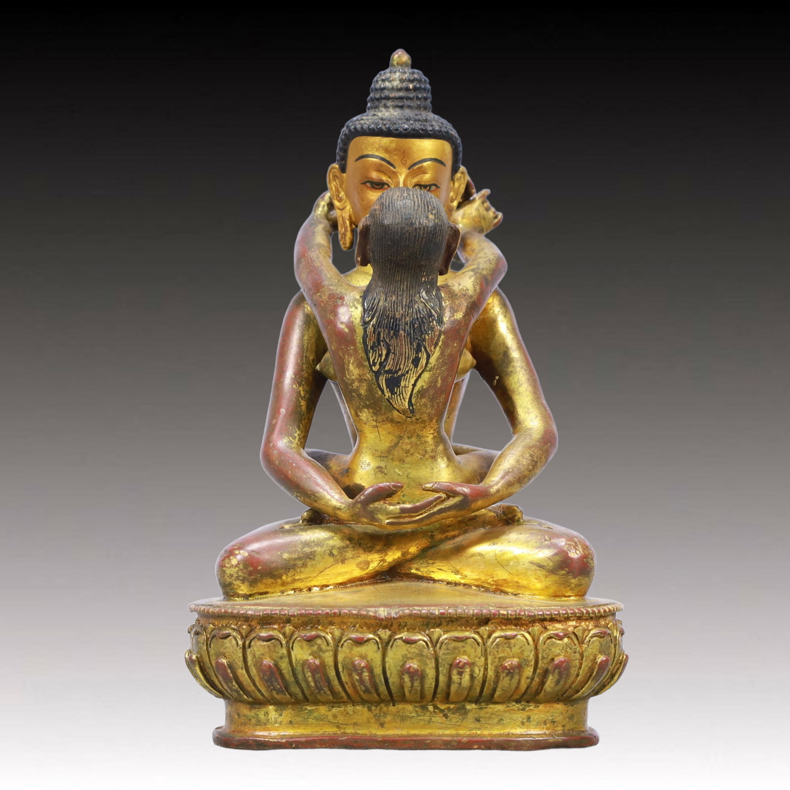 A Solemn Gilt Bronze Statue of Mandkesvara: A Solemn Gilt Bronze Statue of Mandkesvara,Ming Dynasty, China,5.1inx3.1inx20款,Size:cm Weight:2000g