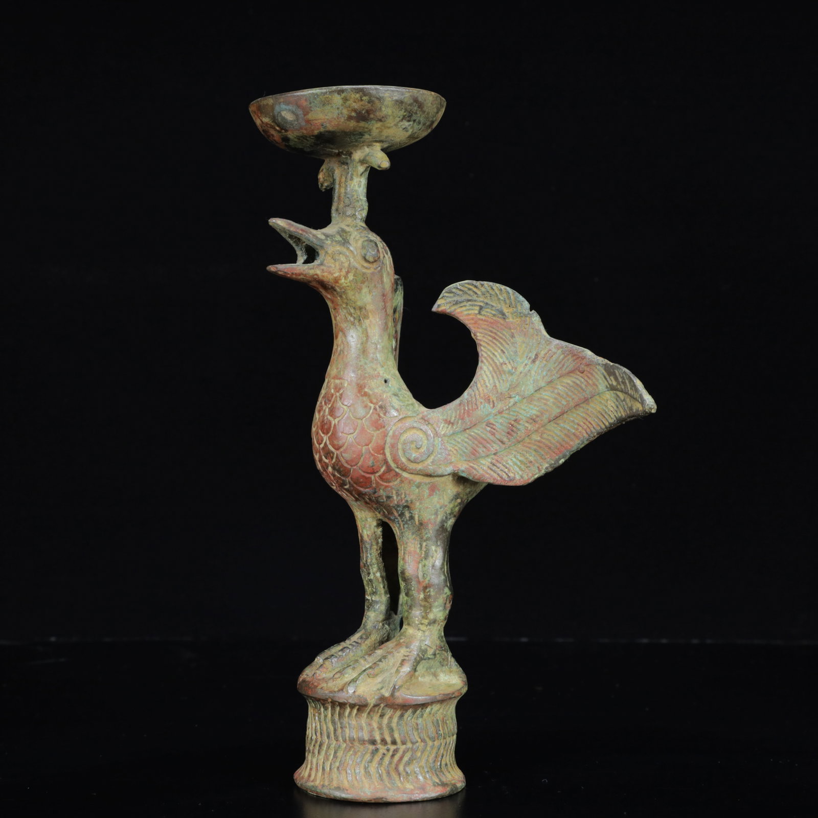 An Archaic Bronze Phoenix Candlestick - 4