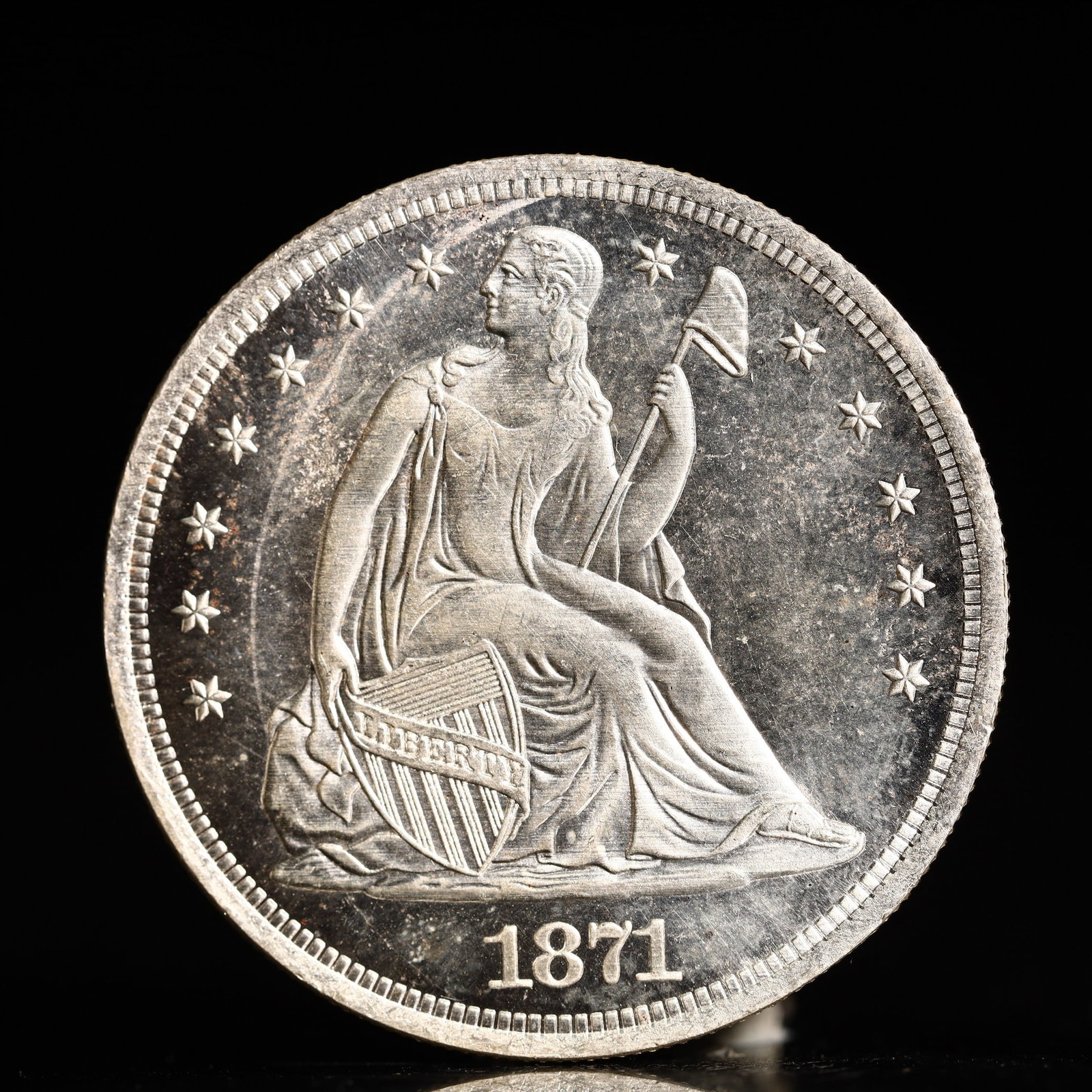 USA One Dollar 1871 Coin: American coin. IN GOD WE TRUST / LIBERTY / 1871 / UNITED STATES OF AMERICA / ONE DOL. Mint Mark: S.Weight:26.9g.