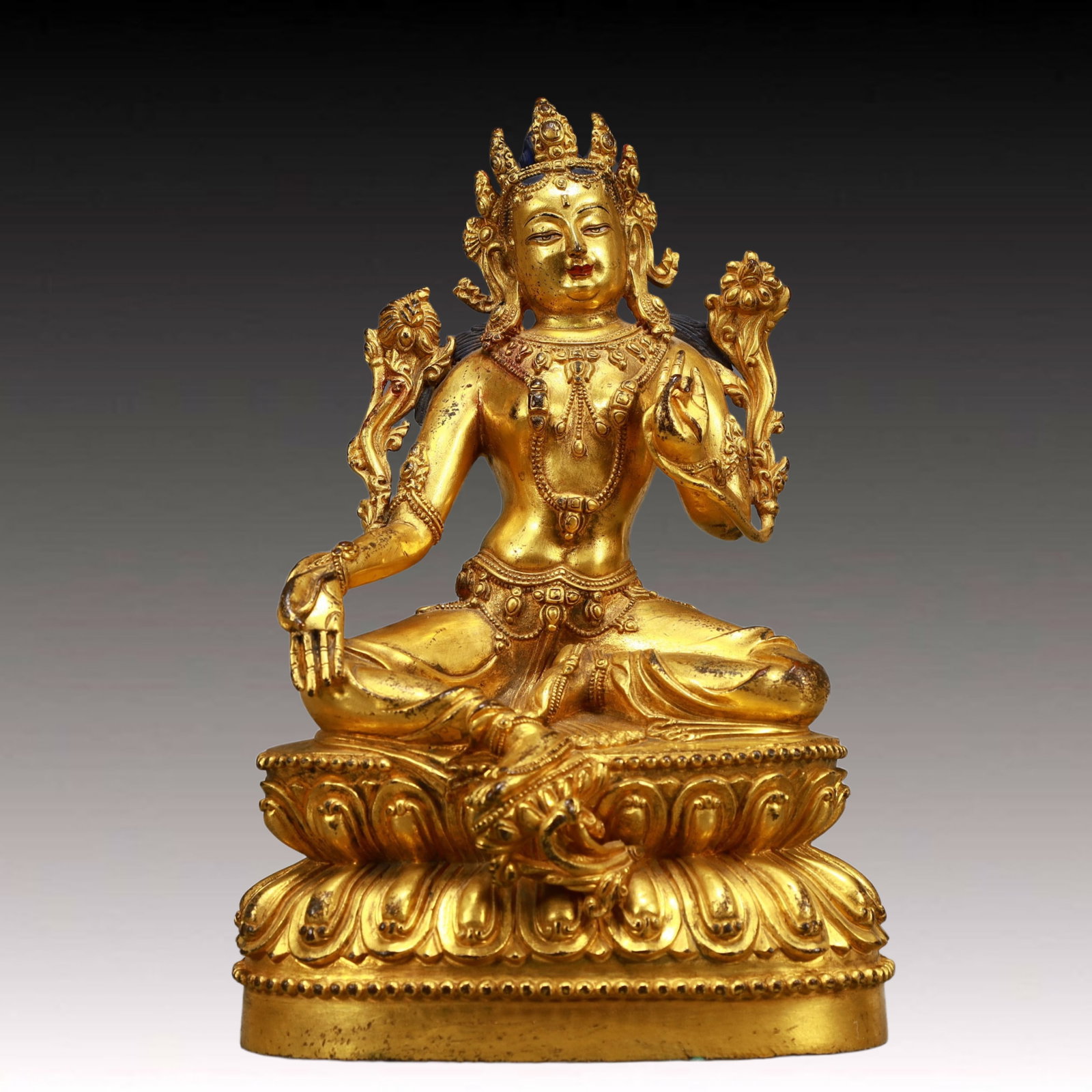 A Solemn Gilt Bronze Statue of Tara: A Solemn Gilt Bronze Statue of Tara,Ming Dynasty, China,Yongle Six-character Mark,Size:6.9inx4.5inx10.6in,Weight:3100g