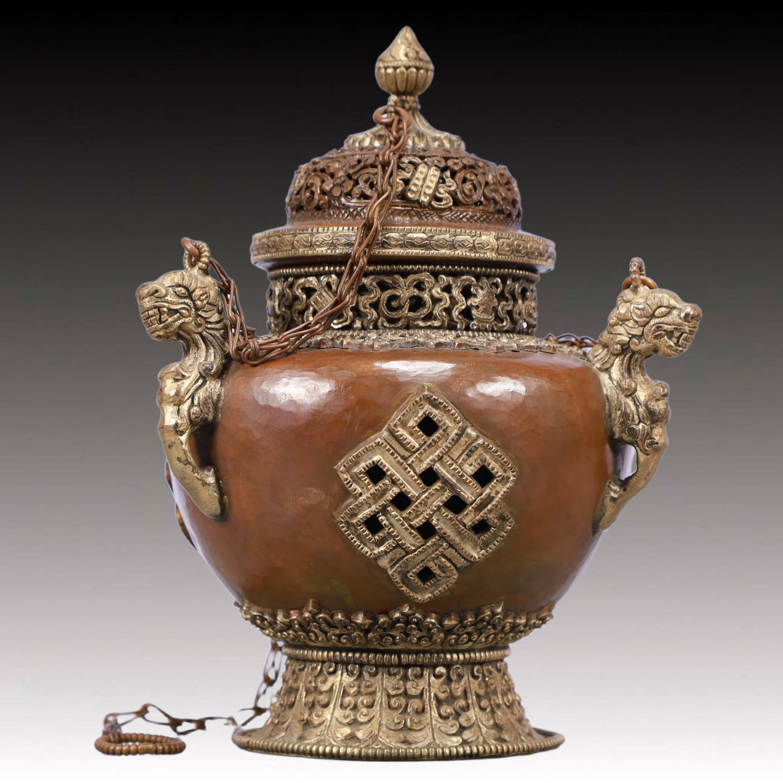 A Rare Bronze Dragon-Ears Censer: A Rare Bronze Dragon-Ears Censer,Qing Dynasty, China,Size:6.7inx13.8in,Weight:1100g 铜龙耳香炉,中国清代