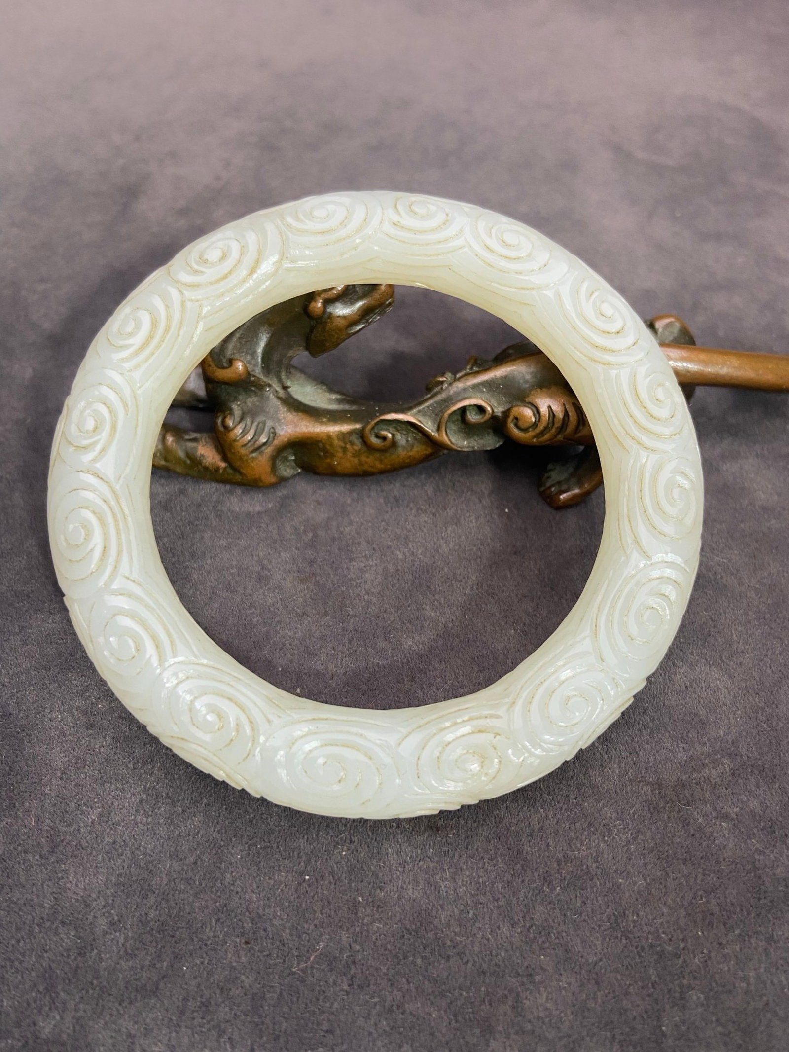 An Exquisite White Jade Auspicious Cloud Pattern Bracelets - 5