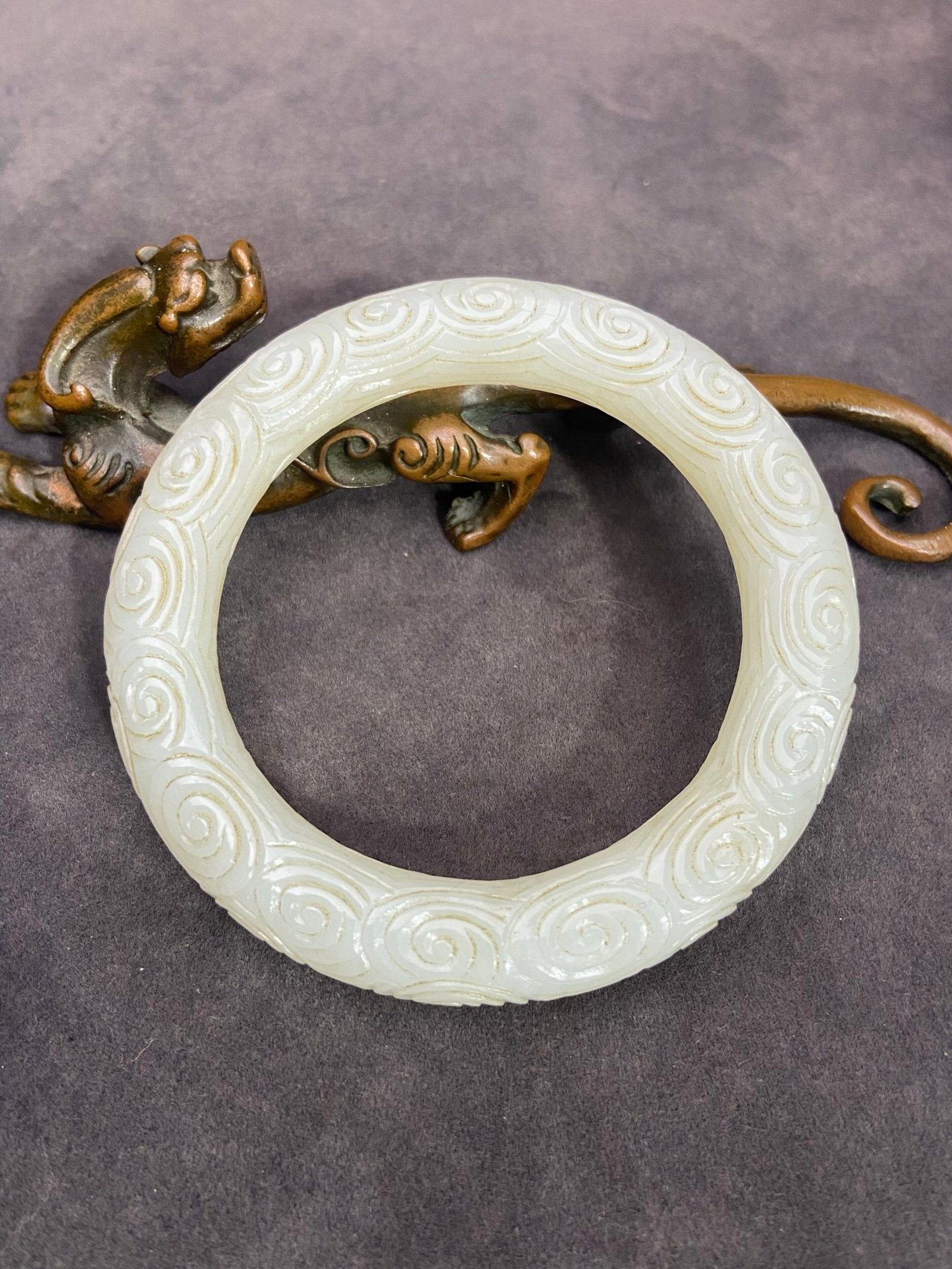 An Exquisite White Jade Auspicious Cloud Pattern Bracelets - 6