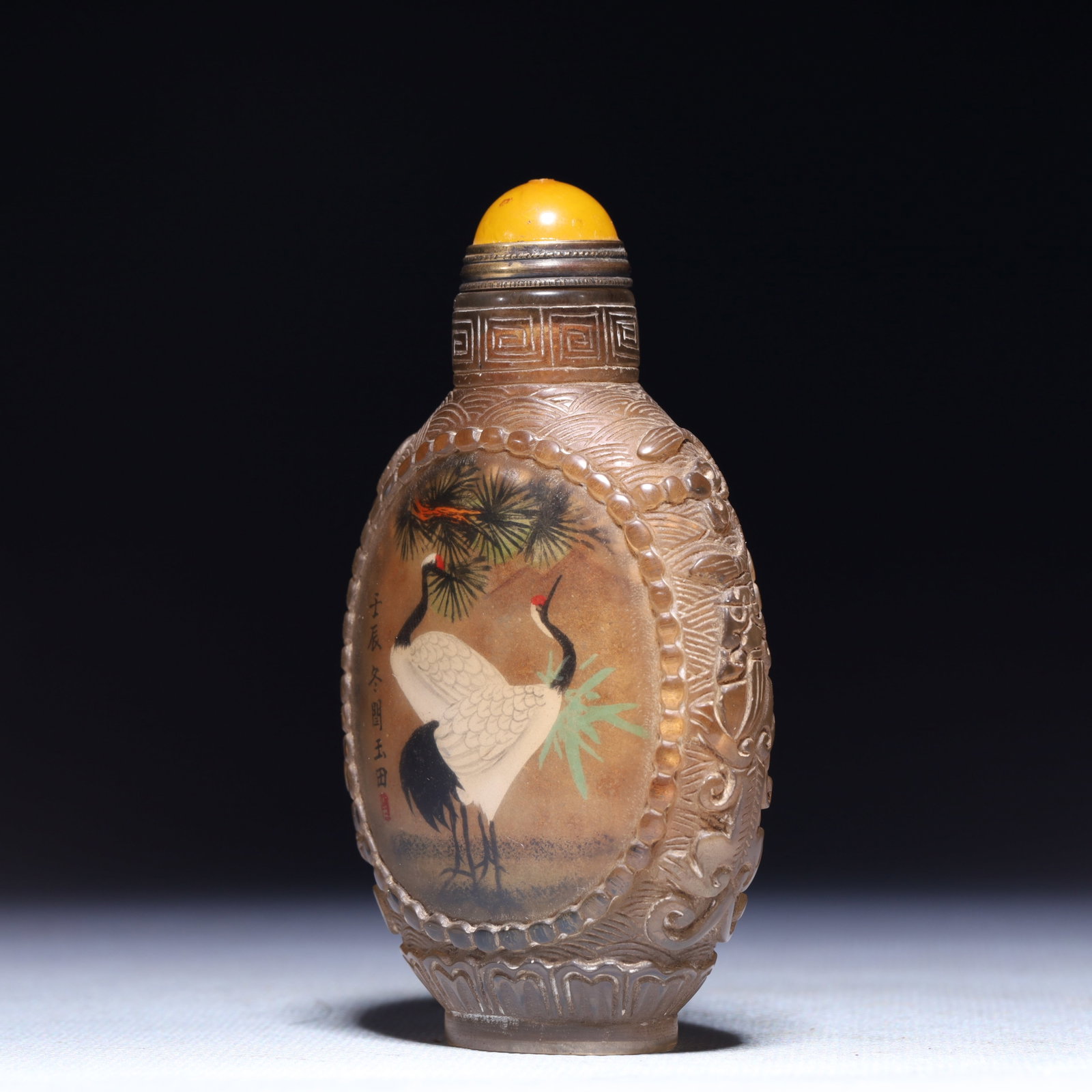 An Exquisite Glass Crane Pattern Snuff Bottle - 2