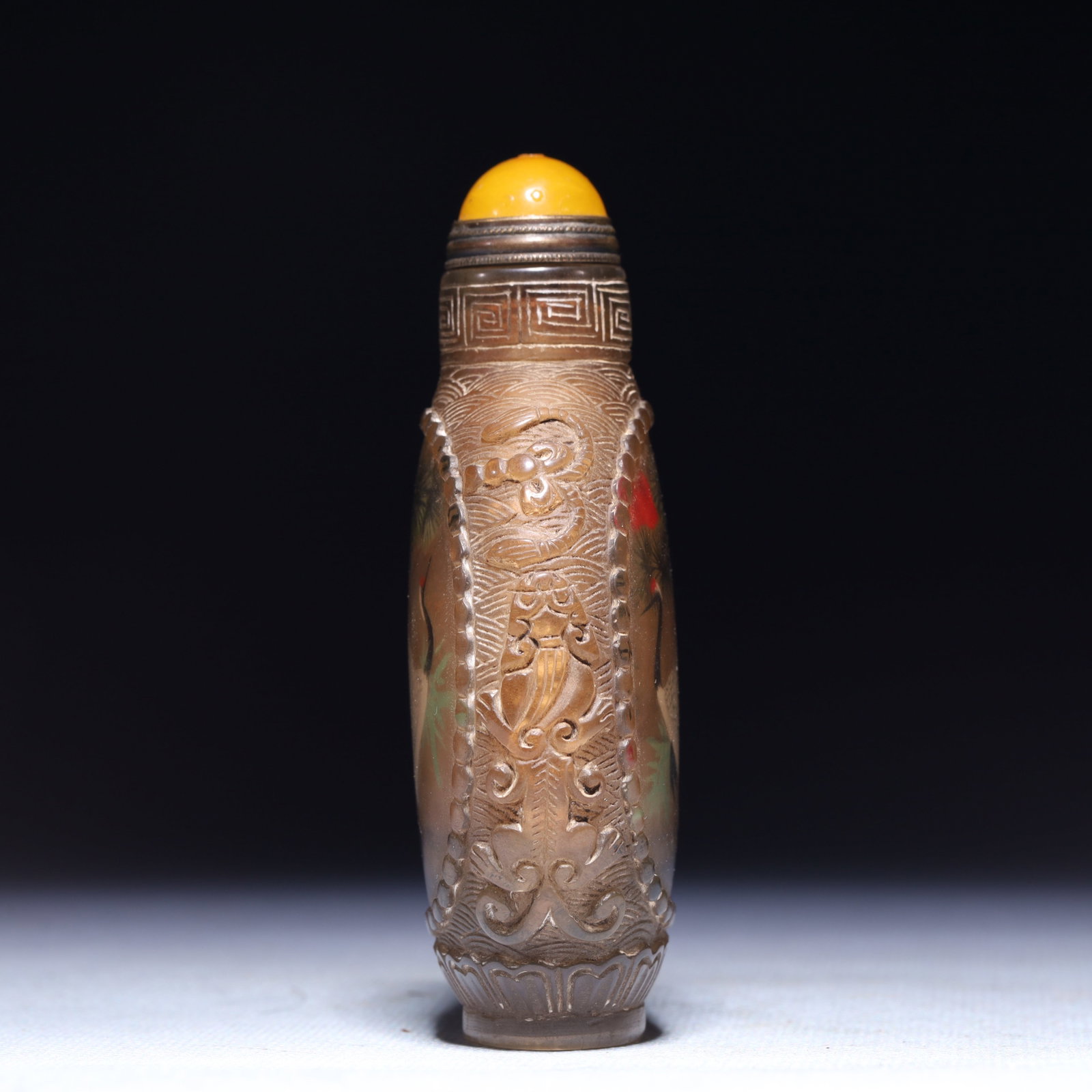 An Exquisite Glass Crane Pattern Snuff Bottle - 3