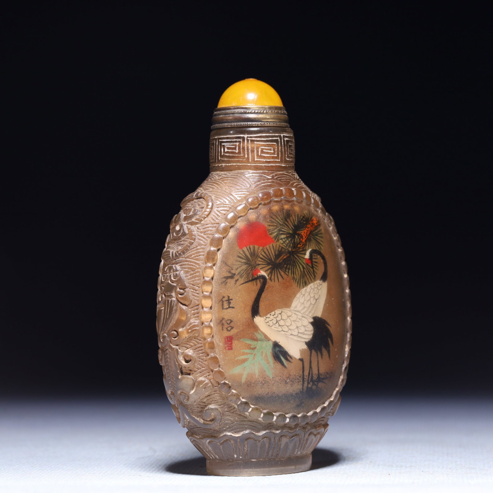 An Exquisite Glass Crane Pattern Snuff Bottle - 4