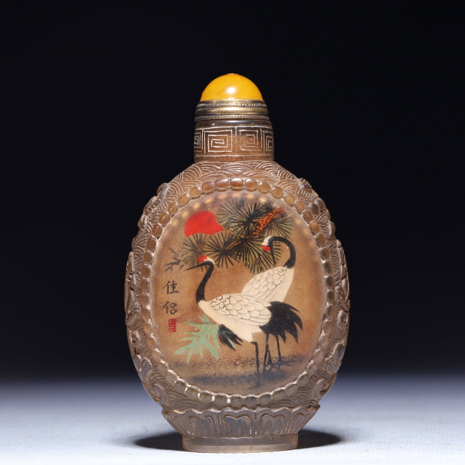 An Exquisite Glass Crane Pattern Snuff Bottle - 5