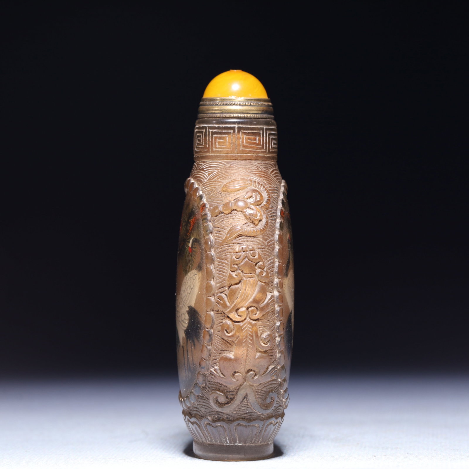 An Exquisite Glass Crane Pattern Snuff Bottle - 6