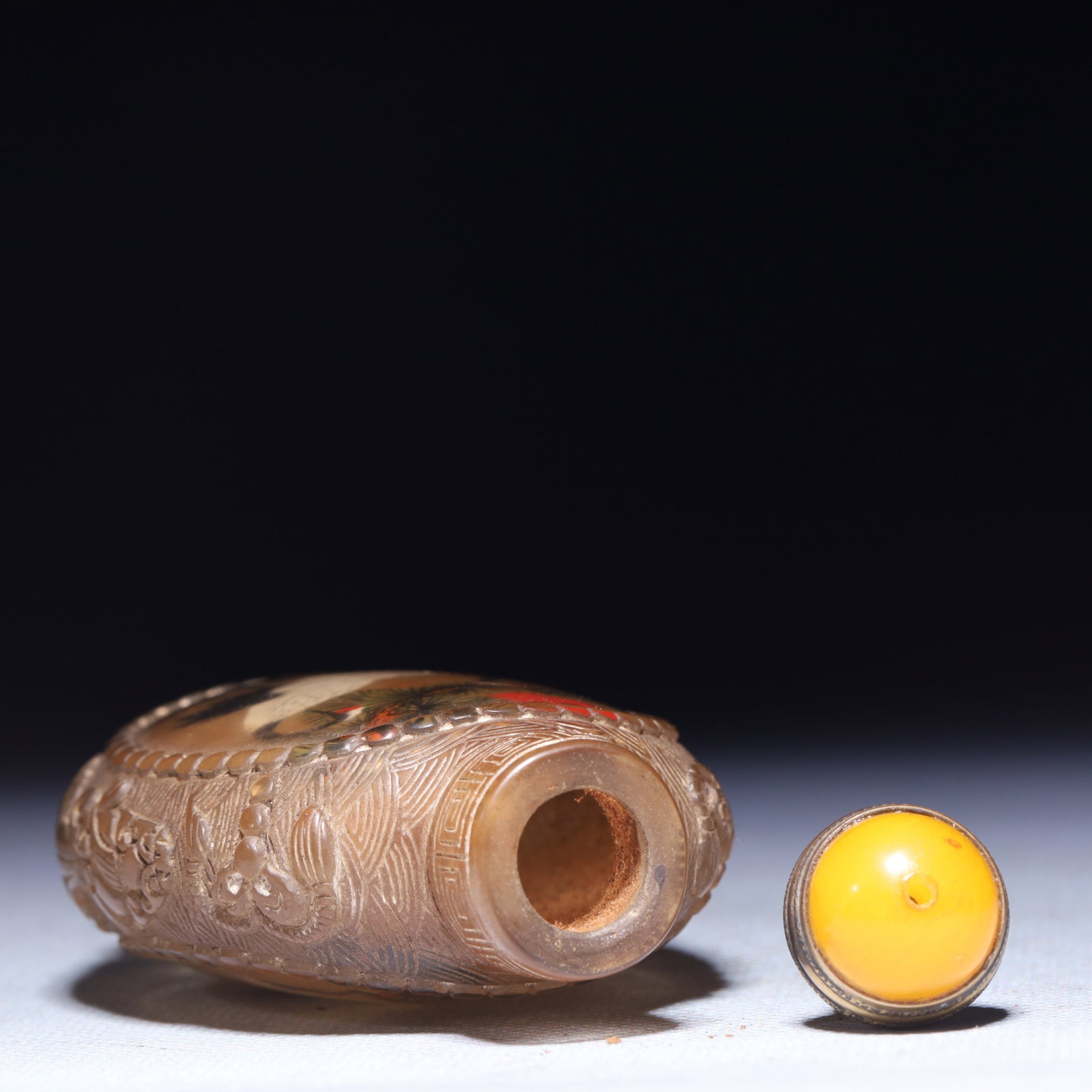 An Exquisite Glass Crane Pattern Snuff Bottle - 7