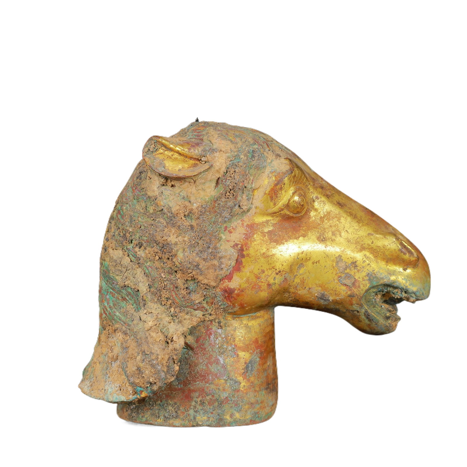 An Exquisite Gilt Bronze Horse Head Ornament: An Exquisite Gilt Bronze Horse Head Ornament,Qing Dynasty,China,Size:5.5inx3.5inx5.1in,Weight:1353g 铜鎏金马头摆件,中国清代