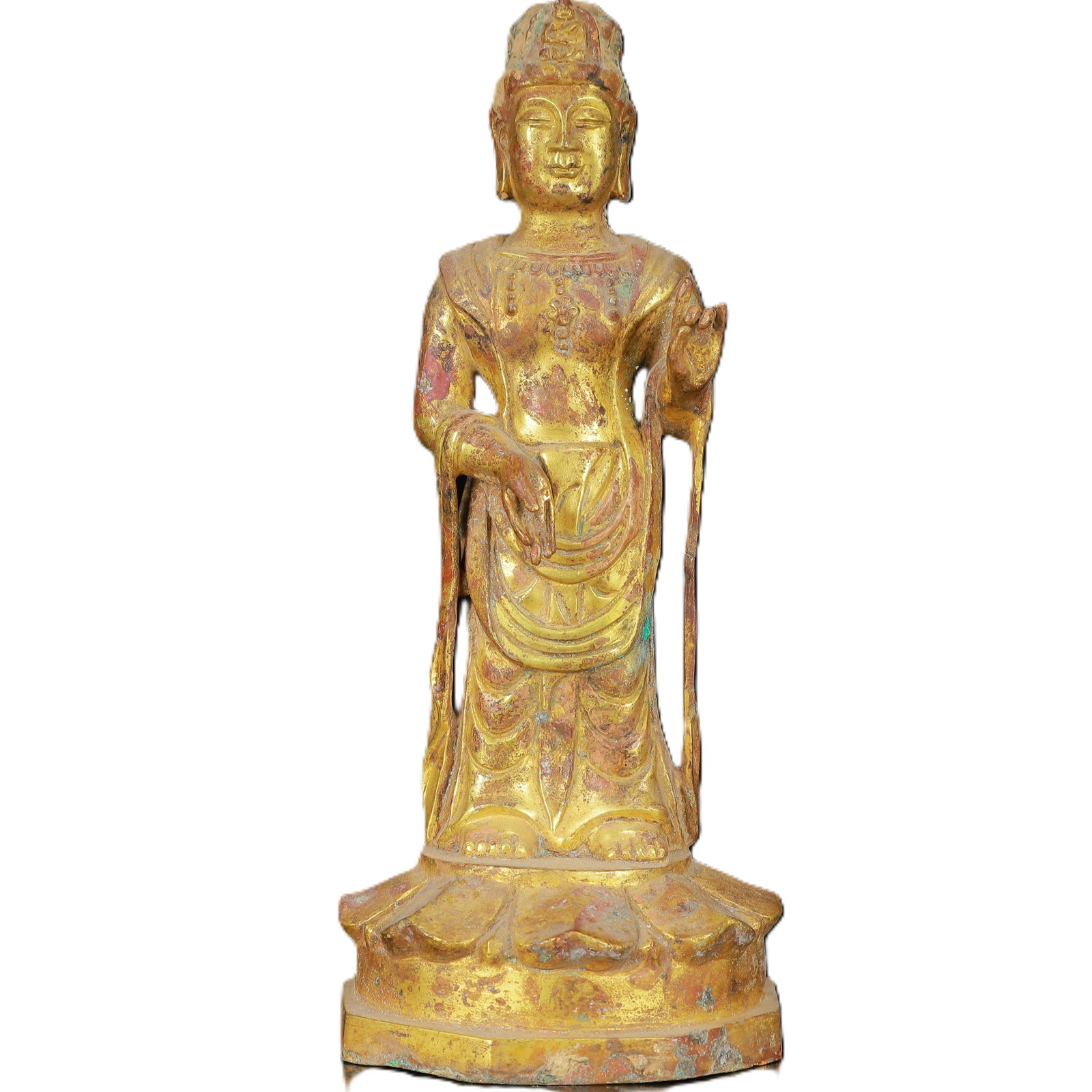 An Exquisite Gilt Bronze Statue of Sakyamuni: An Exquisite Gilt Bronze Statue of Sakyamuni,Qing Dynasty,China,Size:3inx7.1in,Weight:537g 铜鎏金释迦摩尼像,中国清代