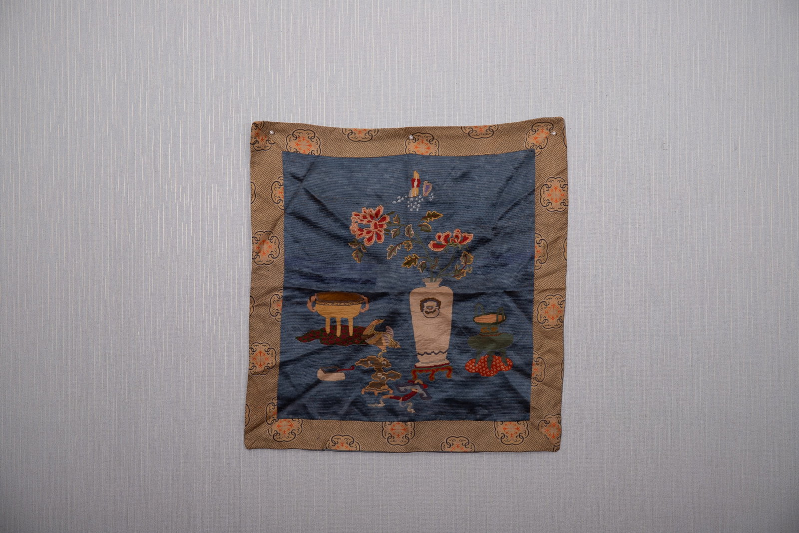 An Exquisite Brocade Embroidery Flower Pattern: An Exquisite Brocade Embroidery Flower Pattern,Qing Dynasty,China,Size:25.6inx24.8in 织锦刺绣花卉图,中国清代