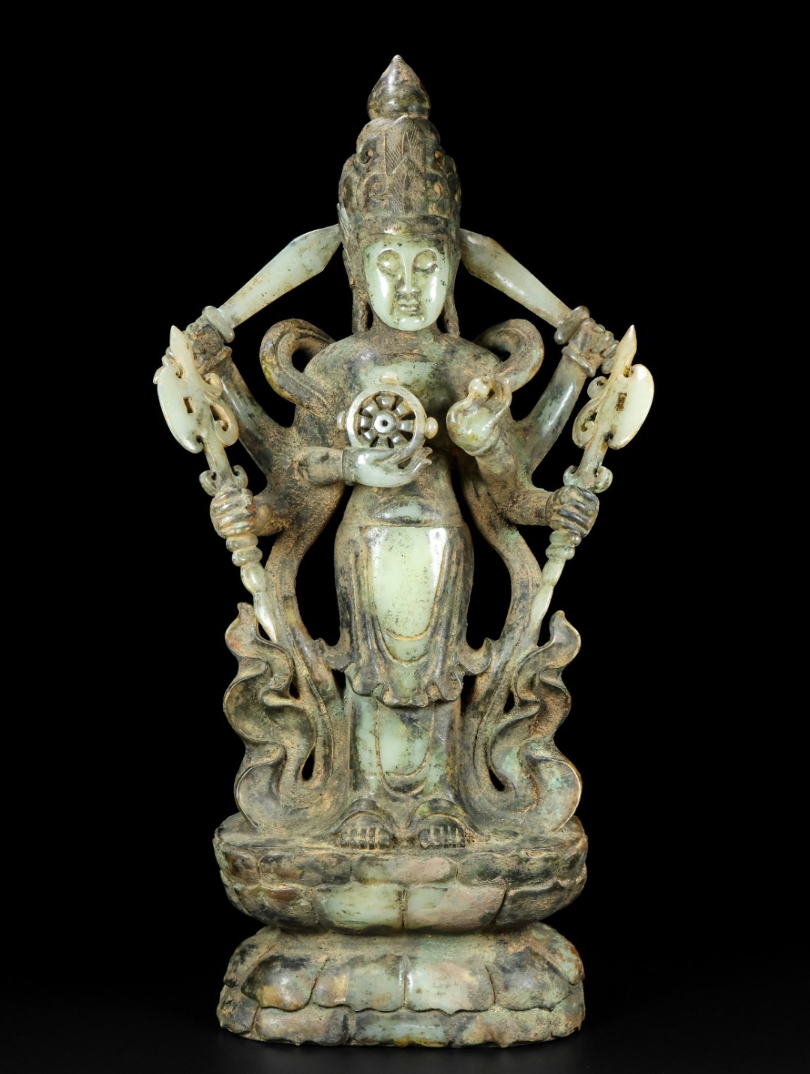 An Archaic Gaogu yu Buddha Statue Ornament: An Archaic Gaogu yu Buddha Statue Ornament,Ancient Time, China, Size:6.3inx3.9inx16.9in, Weight:5455g 高古玉佛像摆件,中国远古时&