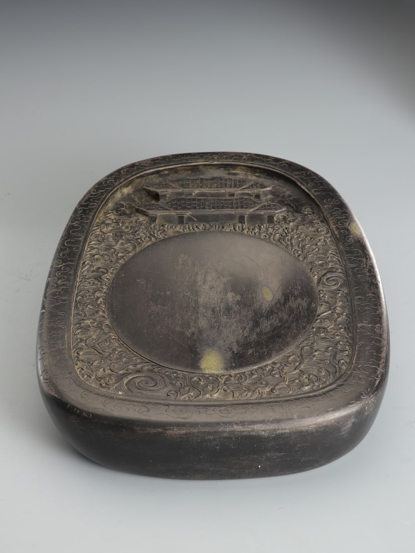 An Exquisite Landscape Pattern Inkstone,With Poem: An Exquisite Landscape Pattern Inkstone,With Poem,Qing Dynasty, China,Size:10.2inx8.3inx2.2in,Weight:6550g 山水纹砚台,带诗文,中国清
