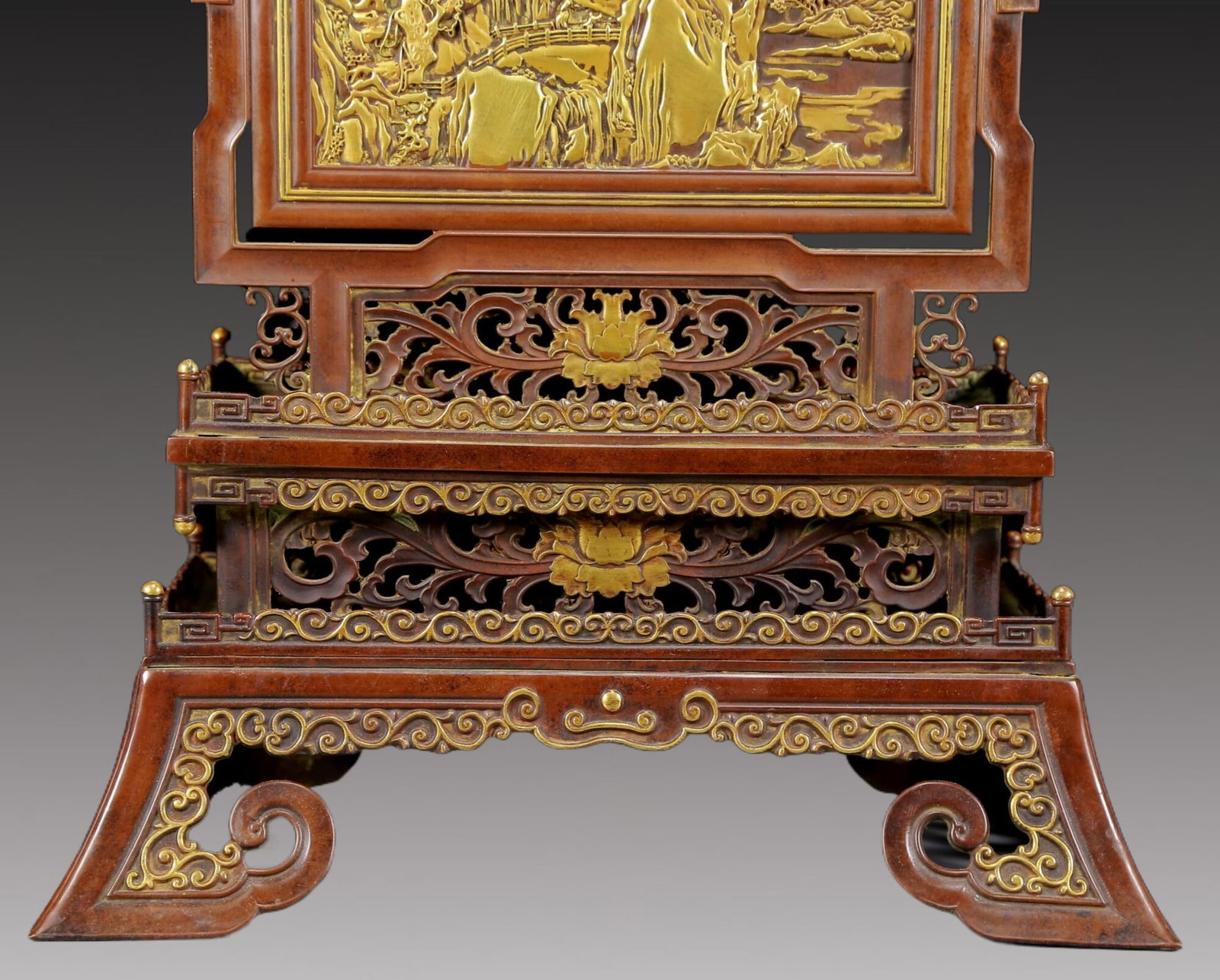 A Solemn Gilt Bronze Landscape Pattern Table Screen - 4