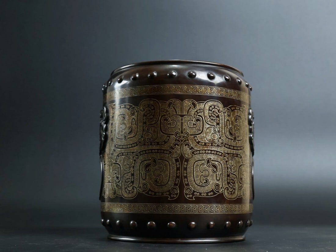 An Exquisite Bronze Inlaid Silver Beast-Face Pattern Censer: An Exquisite Bronze Inlaid Silver Beast-Face Pattern Censer,Qing Dynasty, China, With Mark,Size:5.1inx4.5in,Weight:2905g
