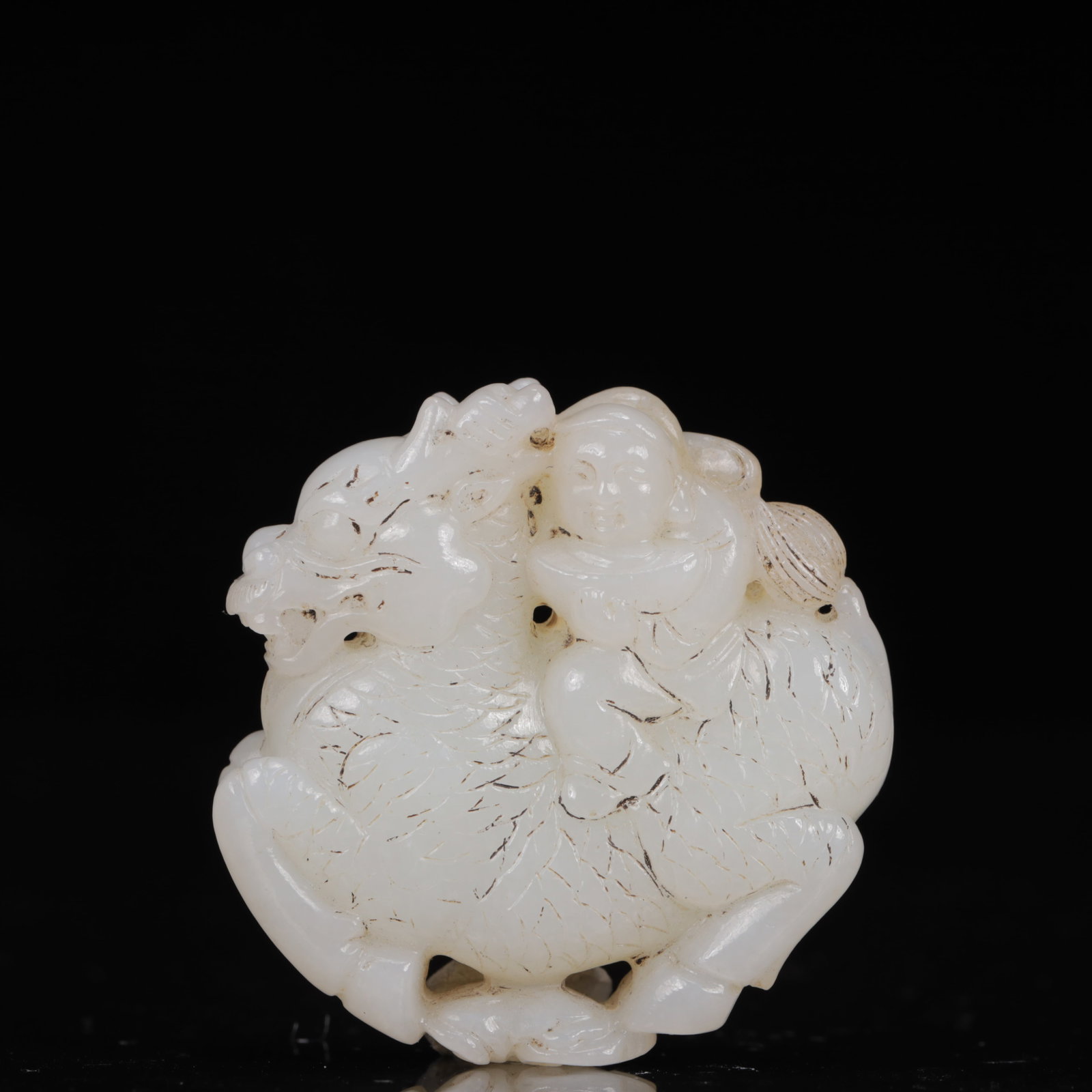 An Exquisite White Jade Kylin Pendant: An Exquisite White Jade Kylin Pendant,Qing Dynasty, China,Size:2inx0.5inx2in,Weight:48g 白玉麒麟挂件,中国清代