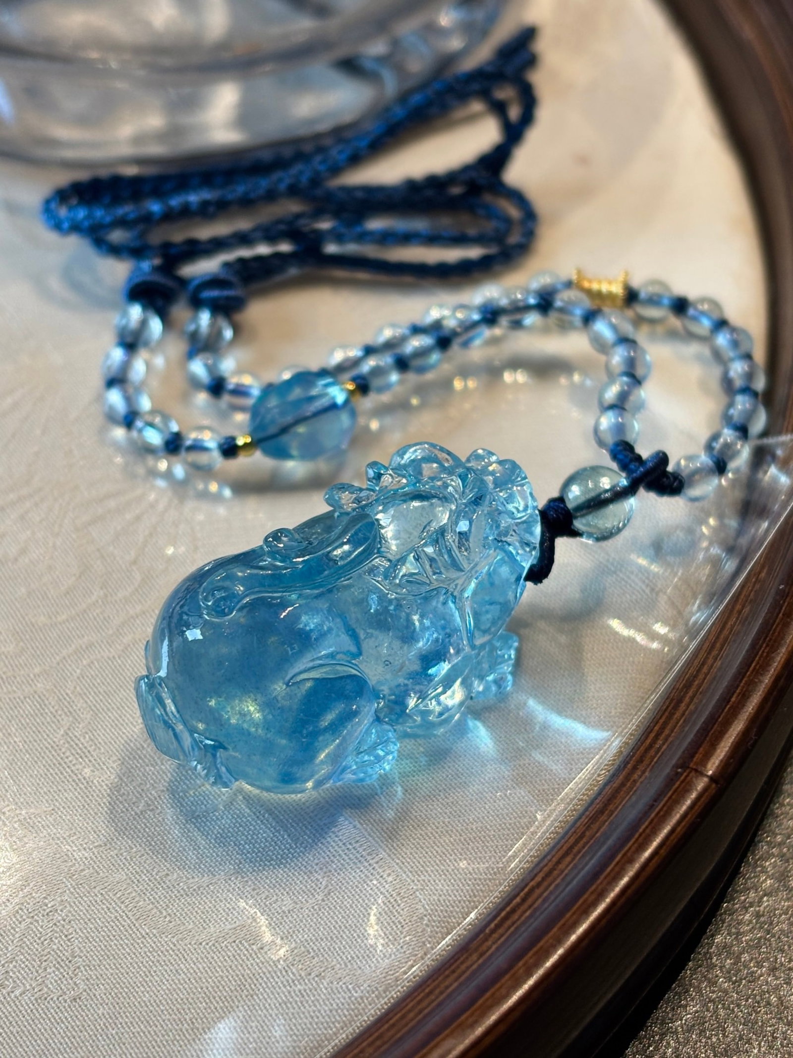 An Exquisite Aquamarine Wealth-Attracting Creature Pendant: An Exquisite Aquamarine Wealth-Attracting Creature Pendant,Size:1.4inxmmx0.8inx0.8in,Weight:22g 海蓝宝貔貅挂件
