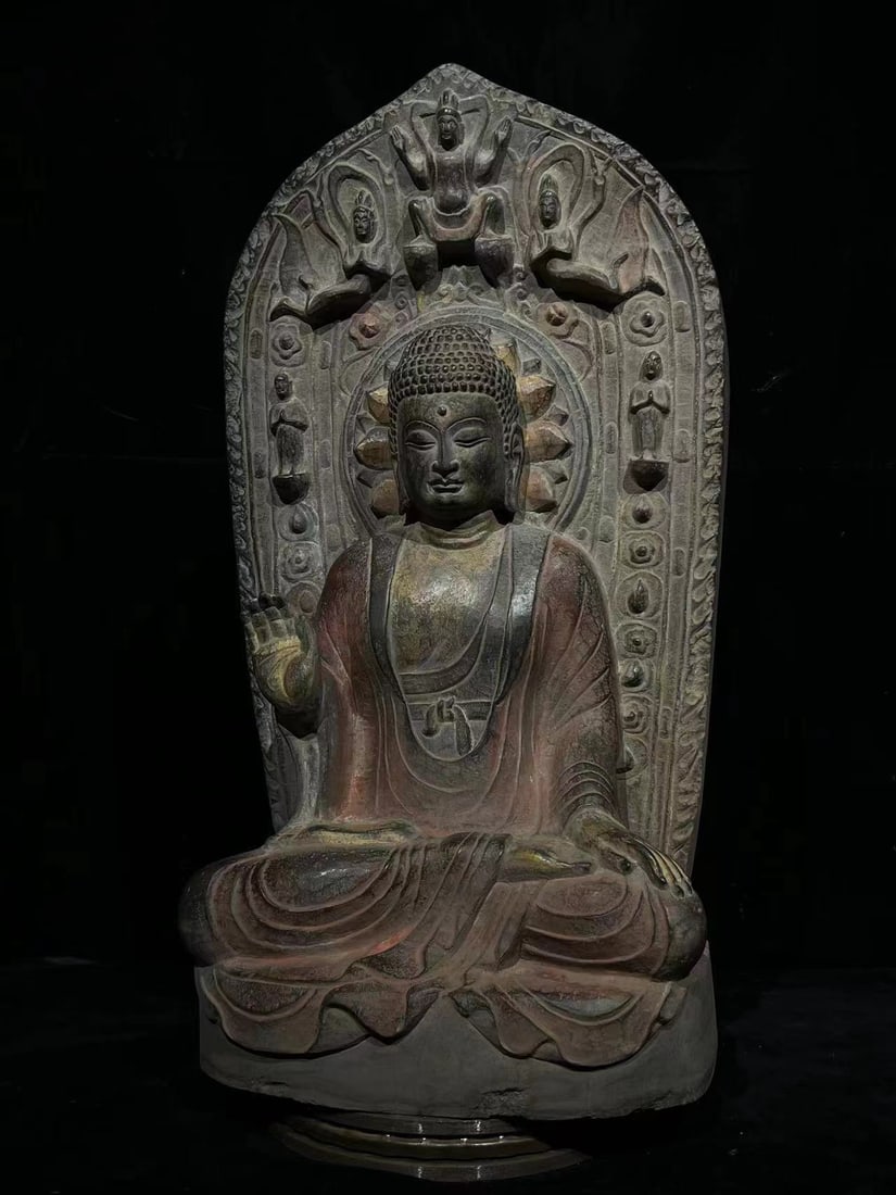 A Rare Limestone Painted Color Buddha Statue Ornament (1 of 9)