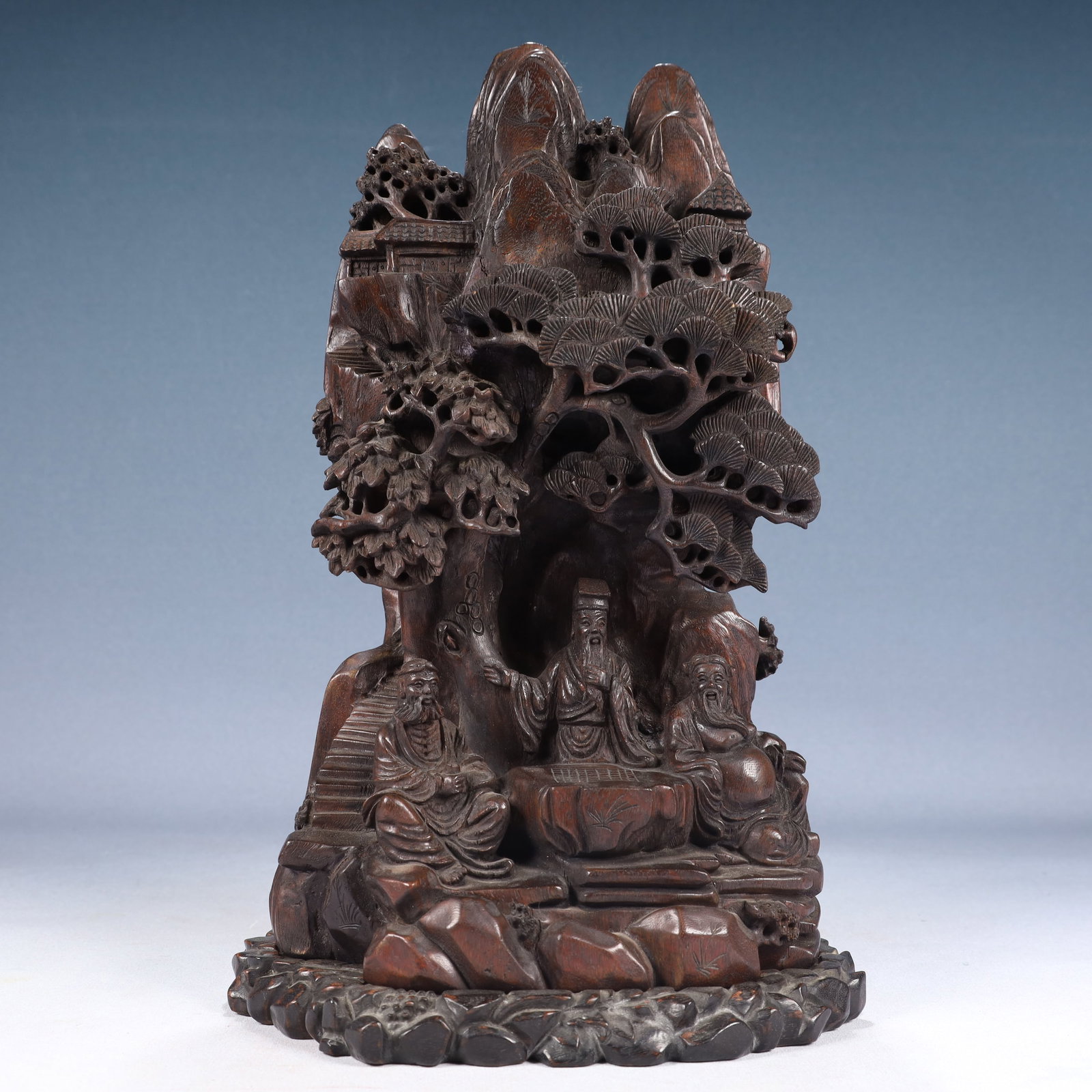 A Rare Eaglewood Landscape and Figure Pattern Ornament: A Rare Eaglewood Landscape and Figure Pattern Ornament,Qing Dynasty, China,Size:8.3inx5.5inx14.2in,Weight:1550g