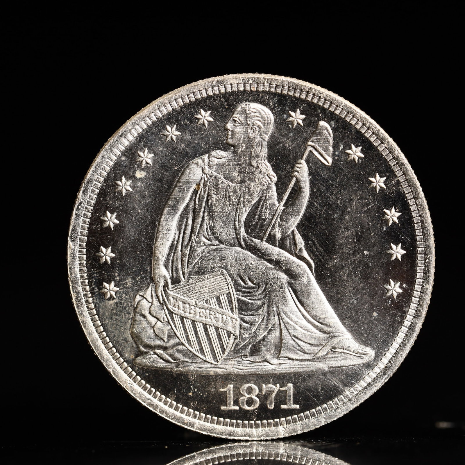 USA One Dollar 1871 Coin: American coin. IN GOD WE TRUST / LIBERTY / 1871 / UNITED STATES OF AMERICA / ONE DOL. Mint Mark: S.Weight:26.9g.