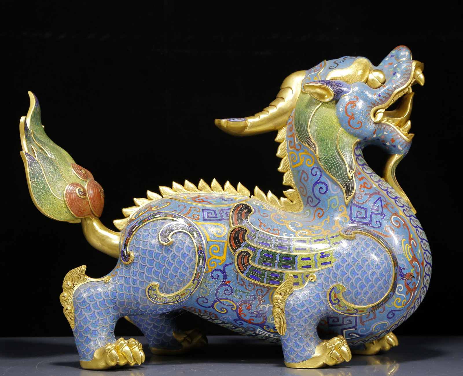 A Huge Cloisonne Unicorn Censer: A Huge Cloisonne Unicorn Censer,Qing Dynasty, China,Qianlong Six-character Mark,Size:18.9inx7.5inx15.7in,Weight:15155g