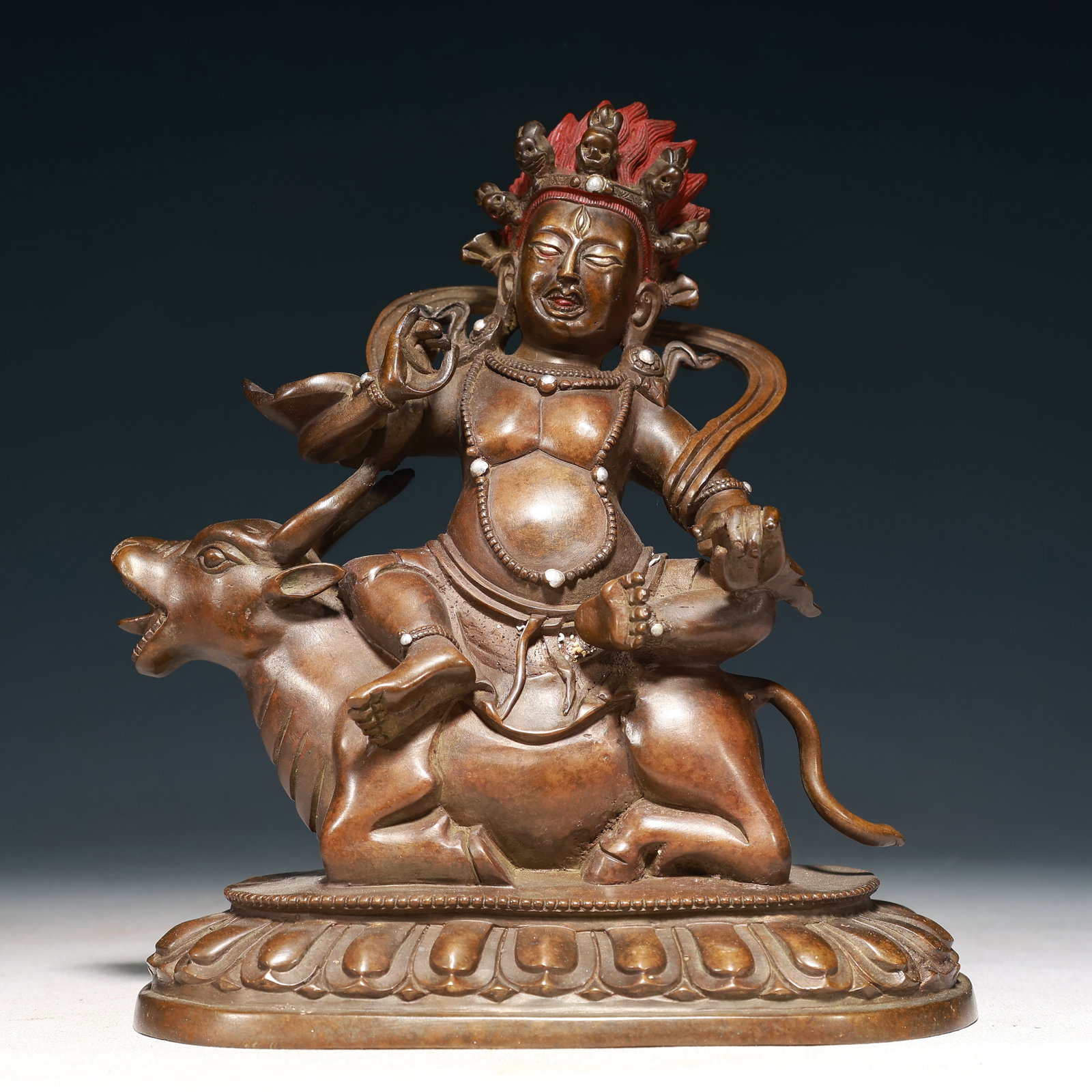 A Solemn Bronze Inlaid Silver Vajra protector,With Inscription: A Solemn Bronze Inlaid Silver Vajra protector,With Inscription,Qing Dynasty,China,Size:7.1inx4.5inx8.3in,Weight:2150g 铜嵌银金刚护法像,带铭&