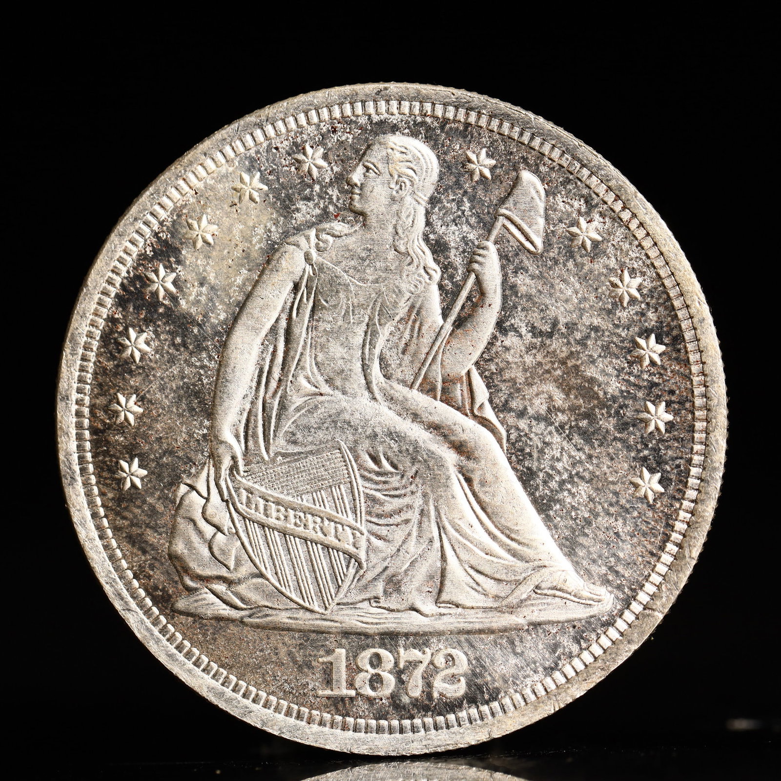 USA One Dollar 1872 Coin: American coin. IN GOD WE TRUST / LIBERTY / 1872 / UNITED STATES OF AMERICA / ONE DOL. Mint Mark: CC.Weight:26.9g.