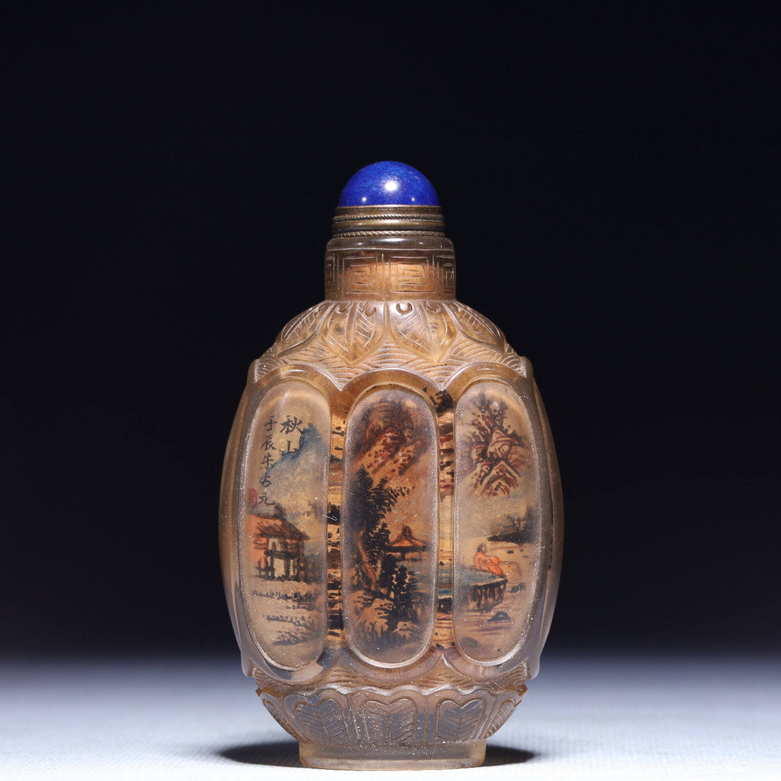 An Exquisite Glass Landscape and Figure Pattern Snuff Bottle: An Exquisite Glass Landscape and Figure Pattern Snuff Bottle,Qing Dynasty,China,Size:2.2inx1inx3.5in,Weight:111.6g