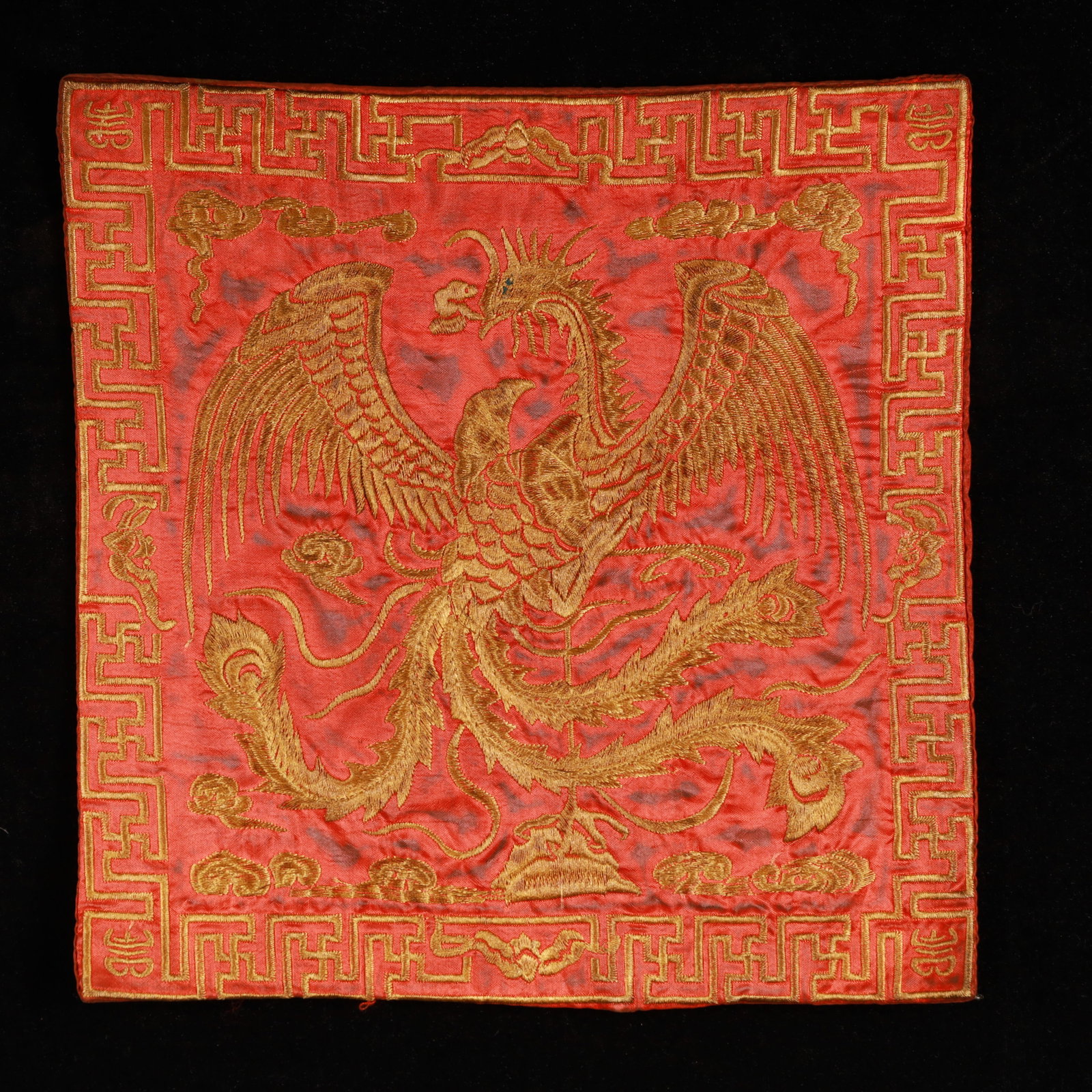 An Exquisite Embroidery Phoenix Pattern Civil Official Rank Badges: An Exquisite Embroidery Phoenix Pattern Civil Official Rank Badges,Qing Dynasty, China,Size:10.2inx10.2in 刺绣凤官补,中国清代