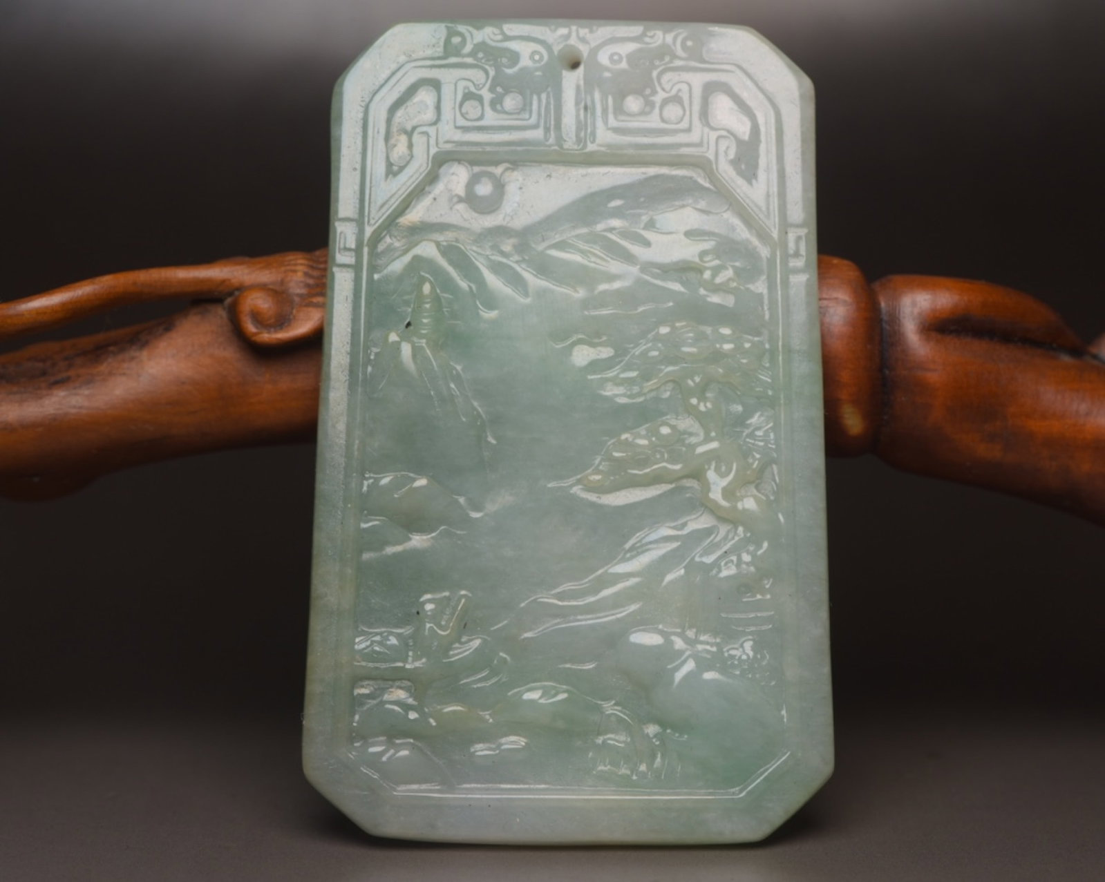 An Exquisite Jadeite Landscape Pattern Pendant (1 of 7)